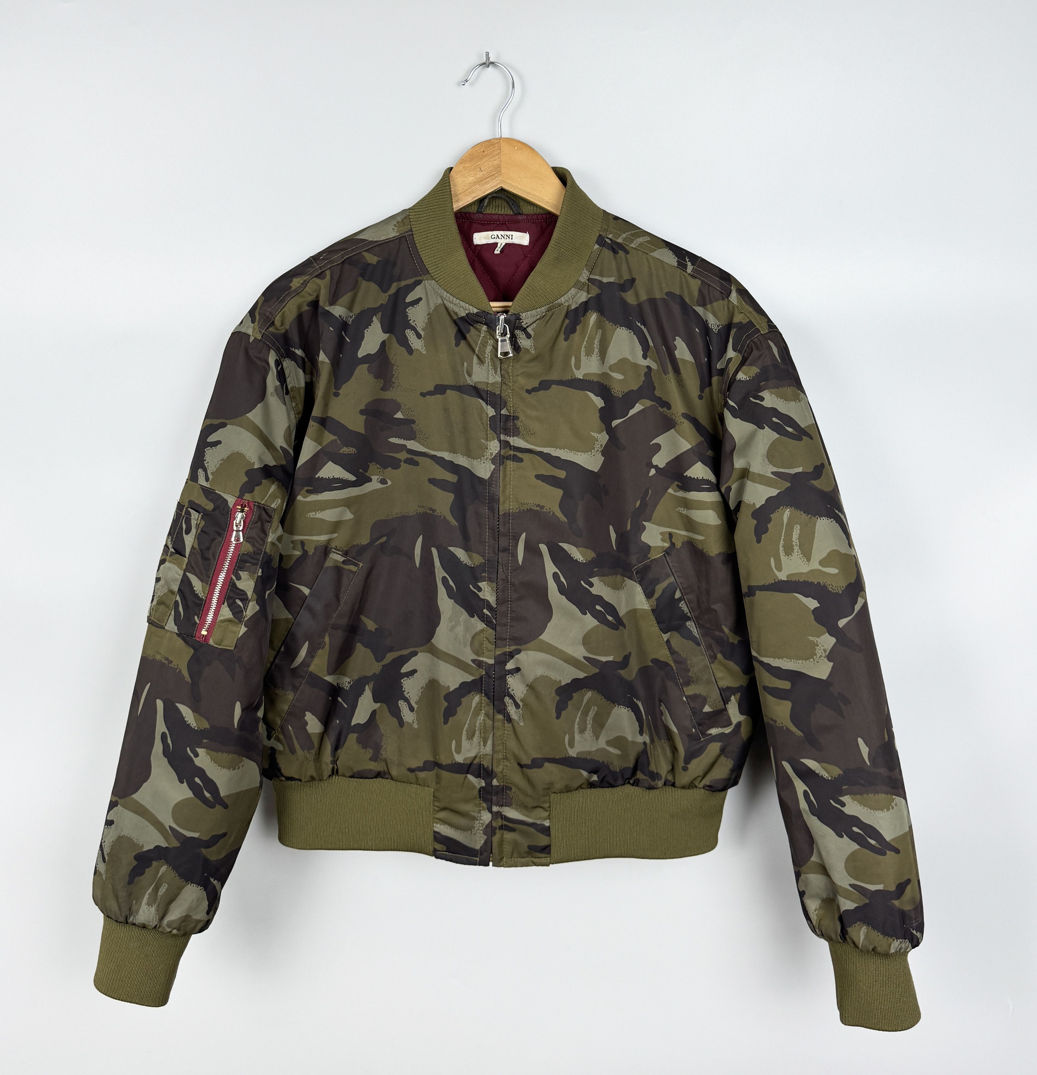 Ganni GANNI Camo Camouflage Womens Bomber Jacket Size S / US 4 / IT 40 - 3 Thumbnail