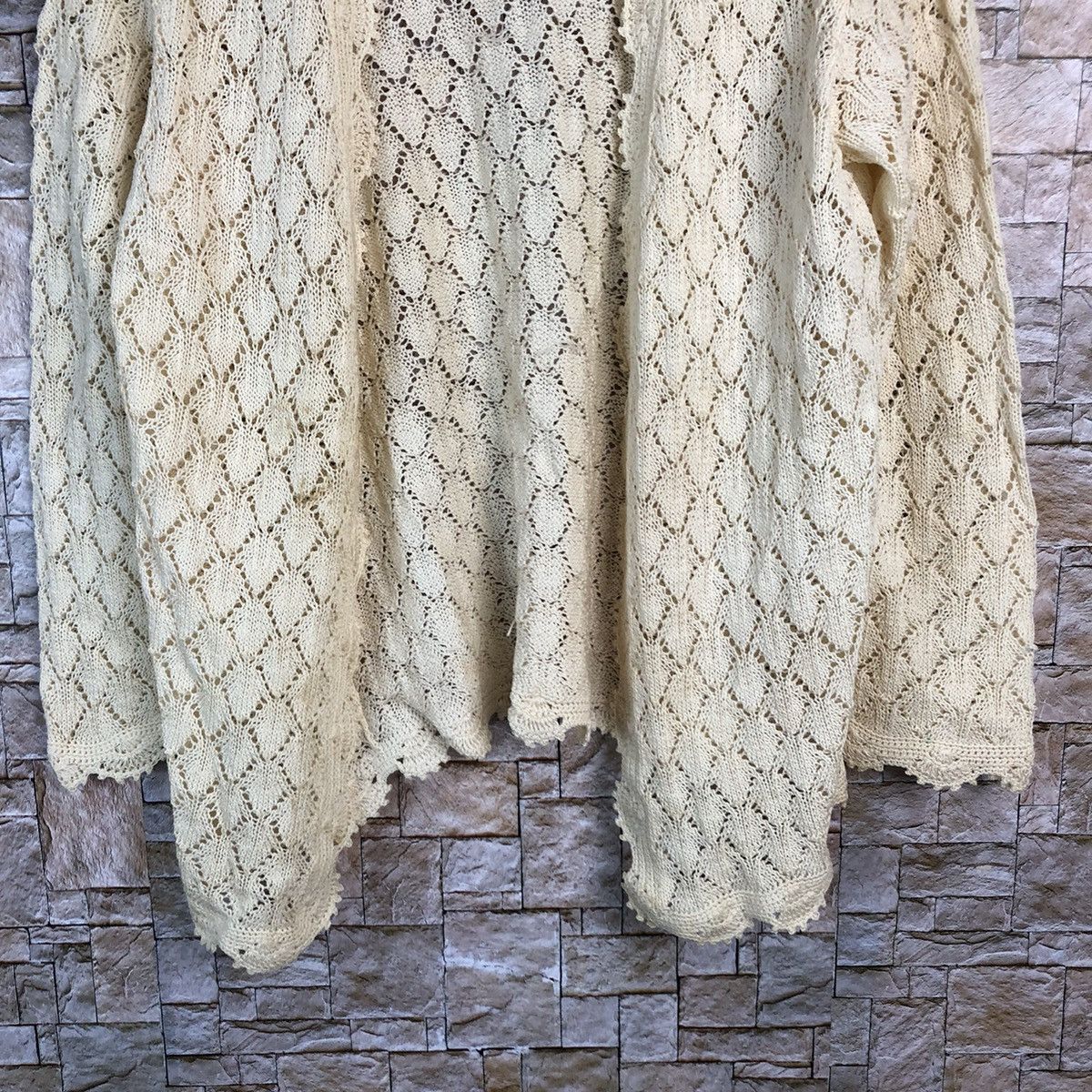 Homespun Knitwear × Japanese Brand Japan vintage crochet mesh net Yellow Cardigan #A659 Size S / US 4 / IT 40 - 6 Thumbnail