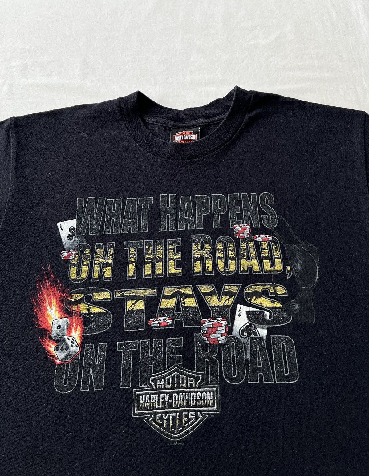 Harley Davidson Vintage 2006 Harley Davidson Casino Fire Flame Black T-shirt Size US L / EU 52-54 / 3 - 5 Thumbnail