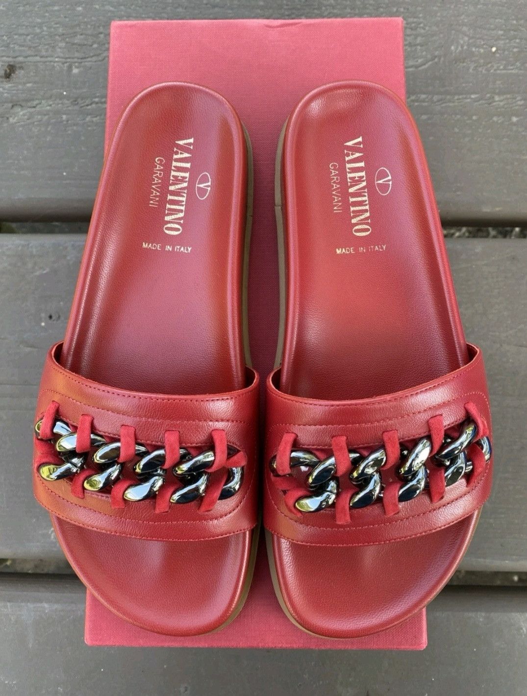Valentino Valentino Garavani Chunky Chain Link Slides Red Size 37 Size US 6.5 / IT 36.5 - 3 Thumbnail