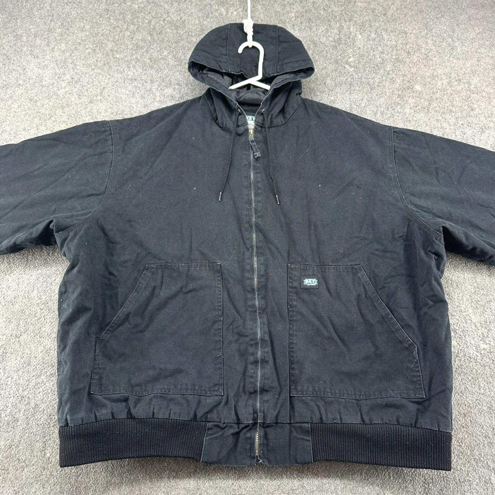 Vintage Key Jacket Mens 3XLT Black Full Zip Hooded Lined Bomber Jacket Workwear Canvas Cotton Size US XXL / EU 58 / 5 - 3 Thumbnail