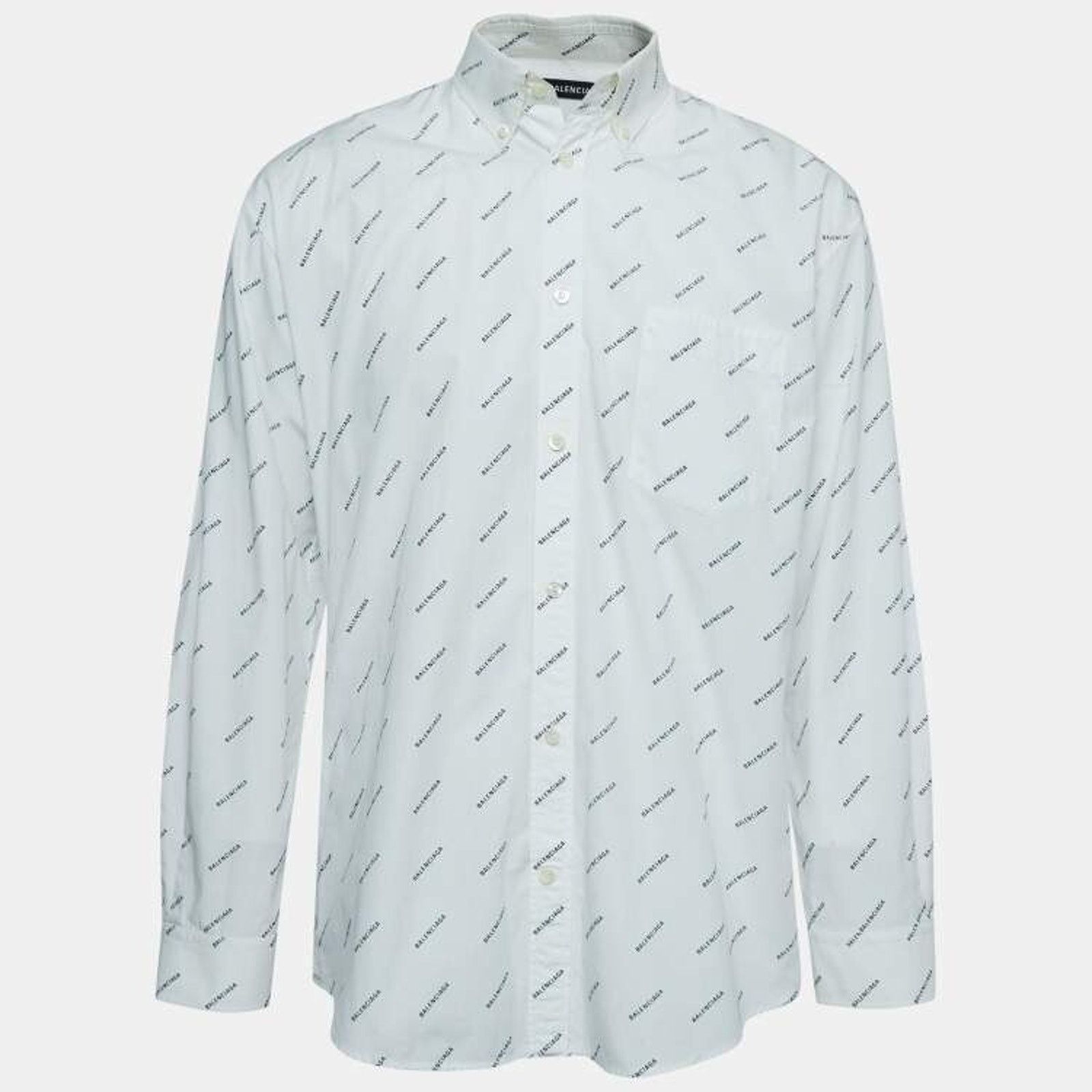 Balenciaga Balenciaga White Black All Over Logo Long Sleeve Button Up Size US M / EU 48-50 / 2 - 11 Thumbnail