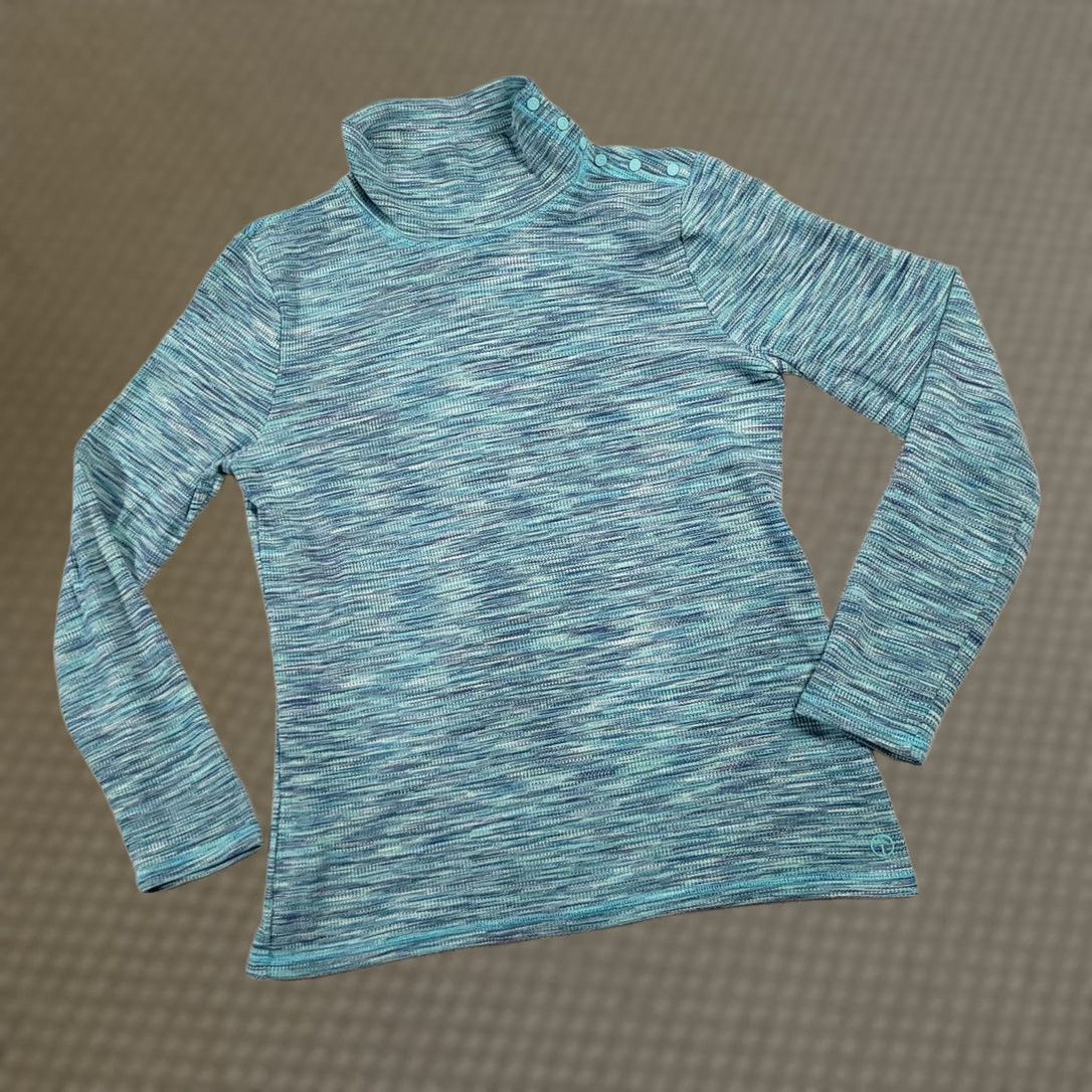 Talbots Talbots T Shirt Women's Large Blue Thermal Waffle Knit Snap Mock Neck Size L / US 10 / IT 46 - 1 Thumbnail