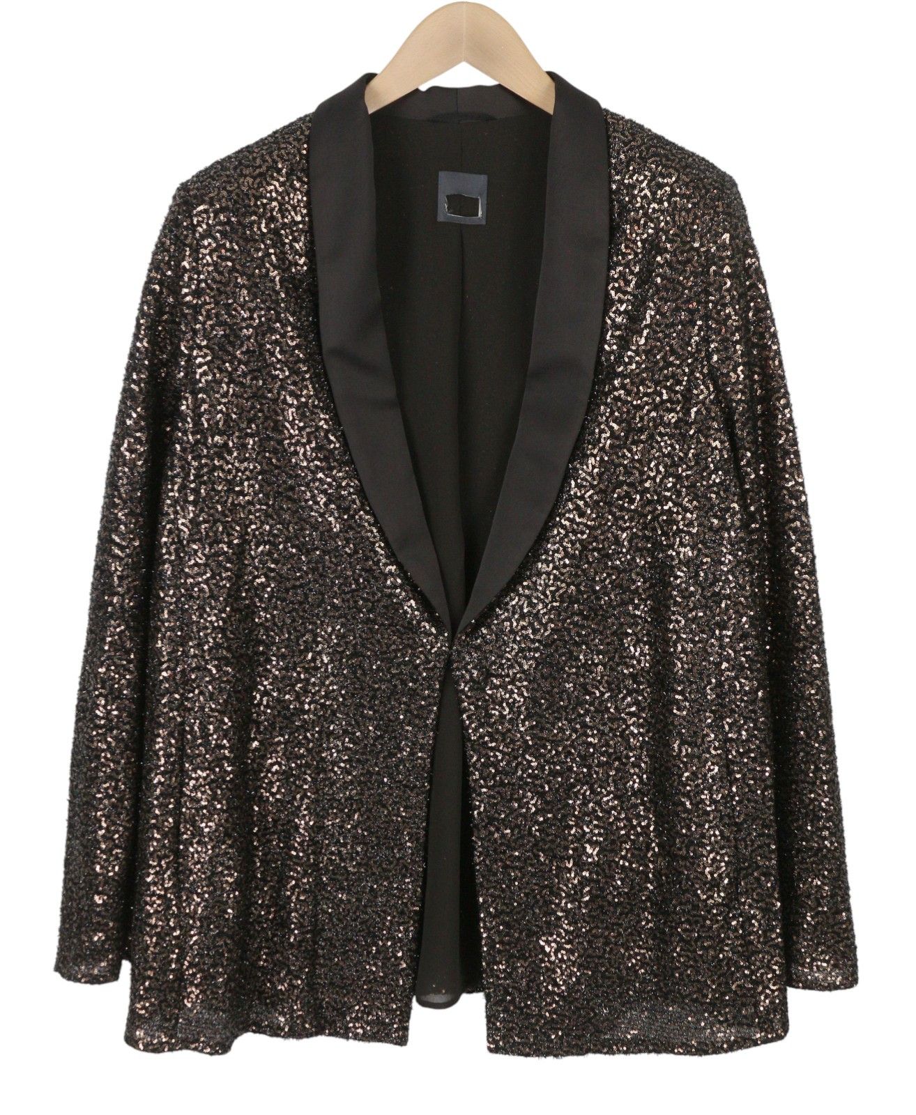 Max Mara EU50 Brown Glitter Shawl Lapel Single Blazer 88692 Size 3XL / US 20-22 - 2 Thumbnail