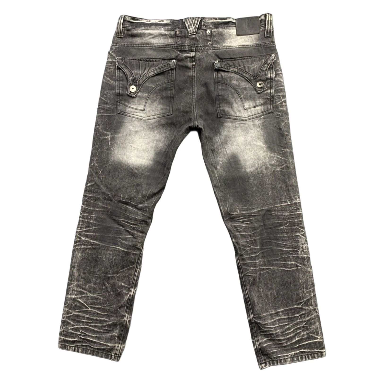 Makobi Jeans 38x30 Black Wash Moto Biker Distressed Flap Pockets