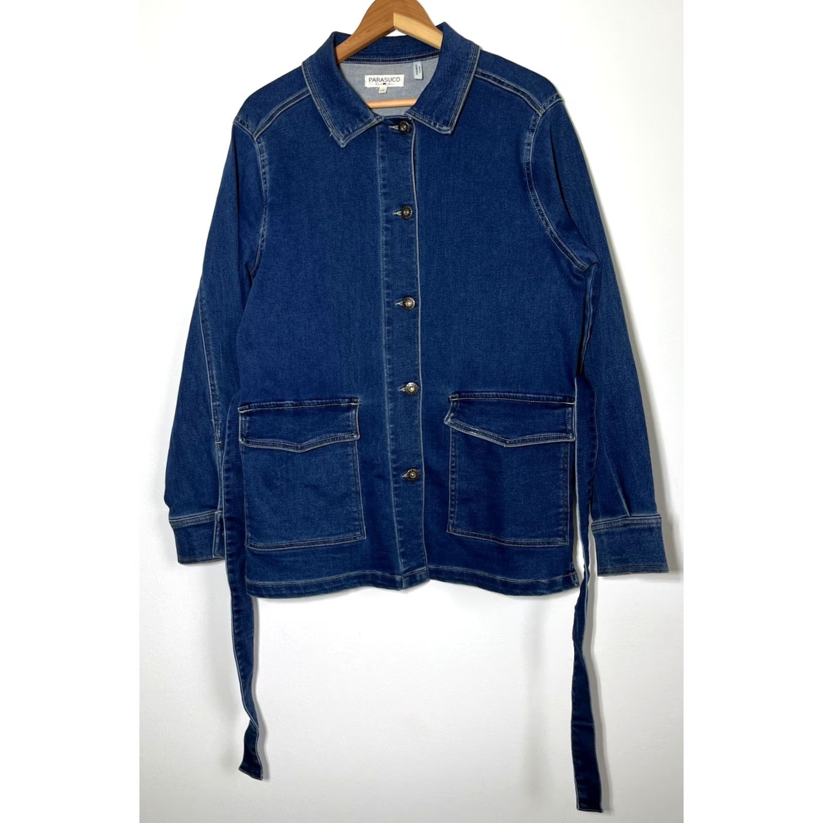 Parasuco VINTAGE Parasuco Denim Jeans Belted Jacket Women's L Blue Belted Jacket Size 36" / US 14 / IT 50 - 2 Thumbnail