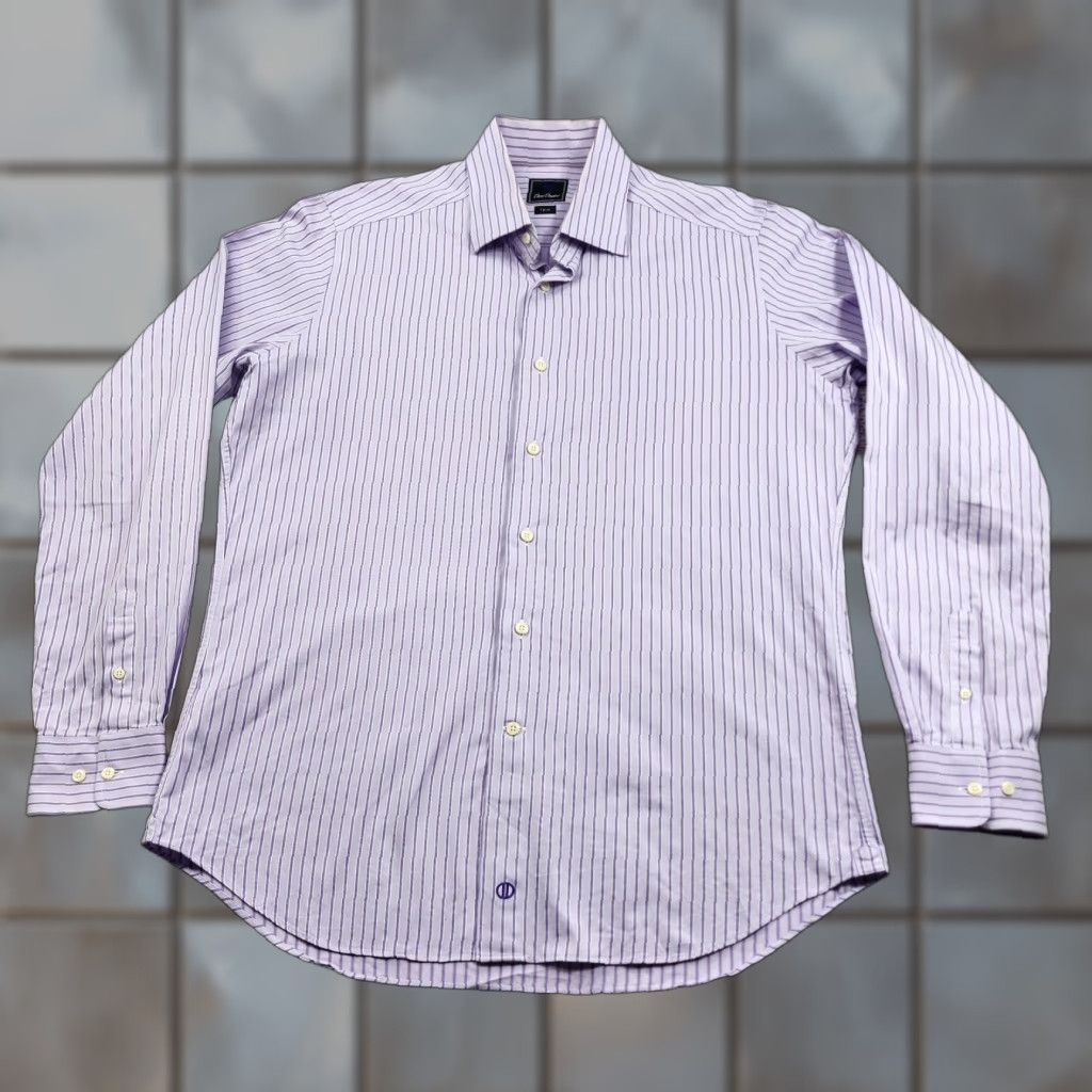 David Donahue David Donahue Shirt Mens 16.5 Trim Fit Dress Long Sleeve Button Up Stripe Size 46R - 1 Thumbnail