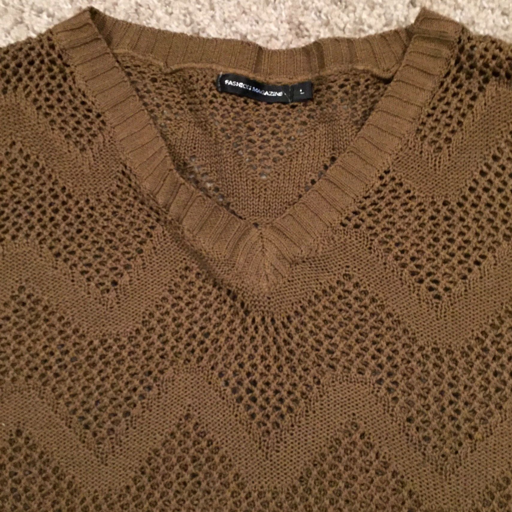 Vintage Fashion Magazine Sweater Womens Large Brown Open Knit V-Neck Long Sleeve Size L / US 10 / IT 46 - 3 Thumbnail