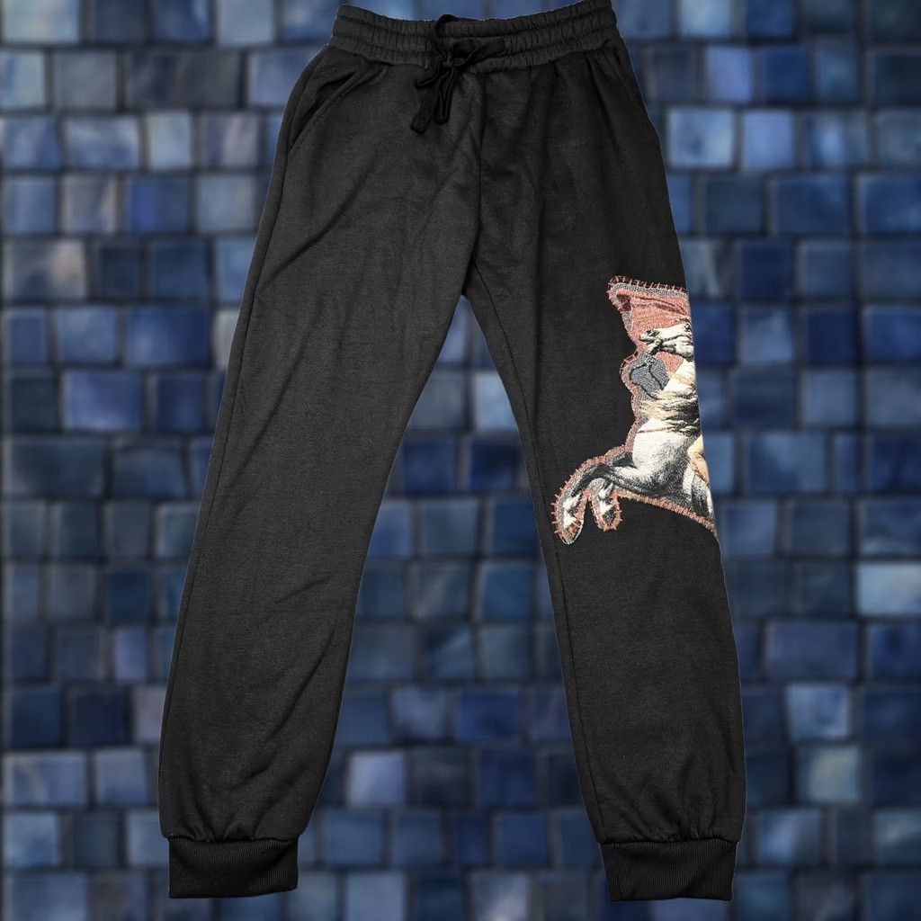 Vintage Rebel Vengeance Pants Mens Small Black Fleece Sweatpants Patchwork Size US 29 - 1 Thumbnail
