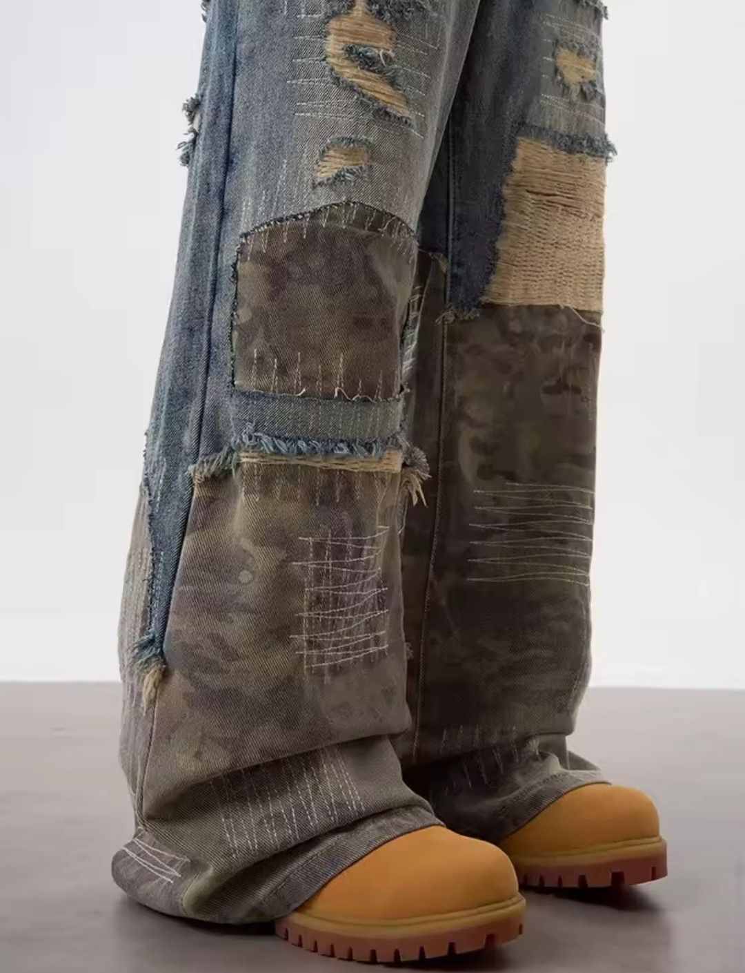Japanese Brand Winter Destroyer Camo Patchwork Ripped Jeans Size US 30 / EU 46 - 5 Thumbnail