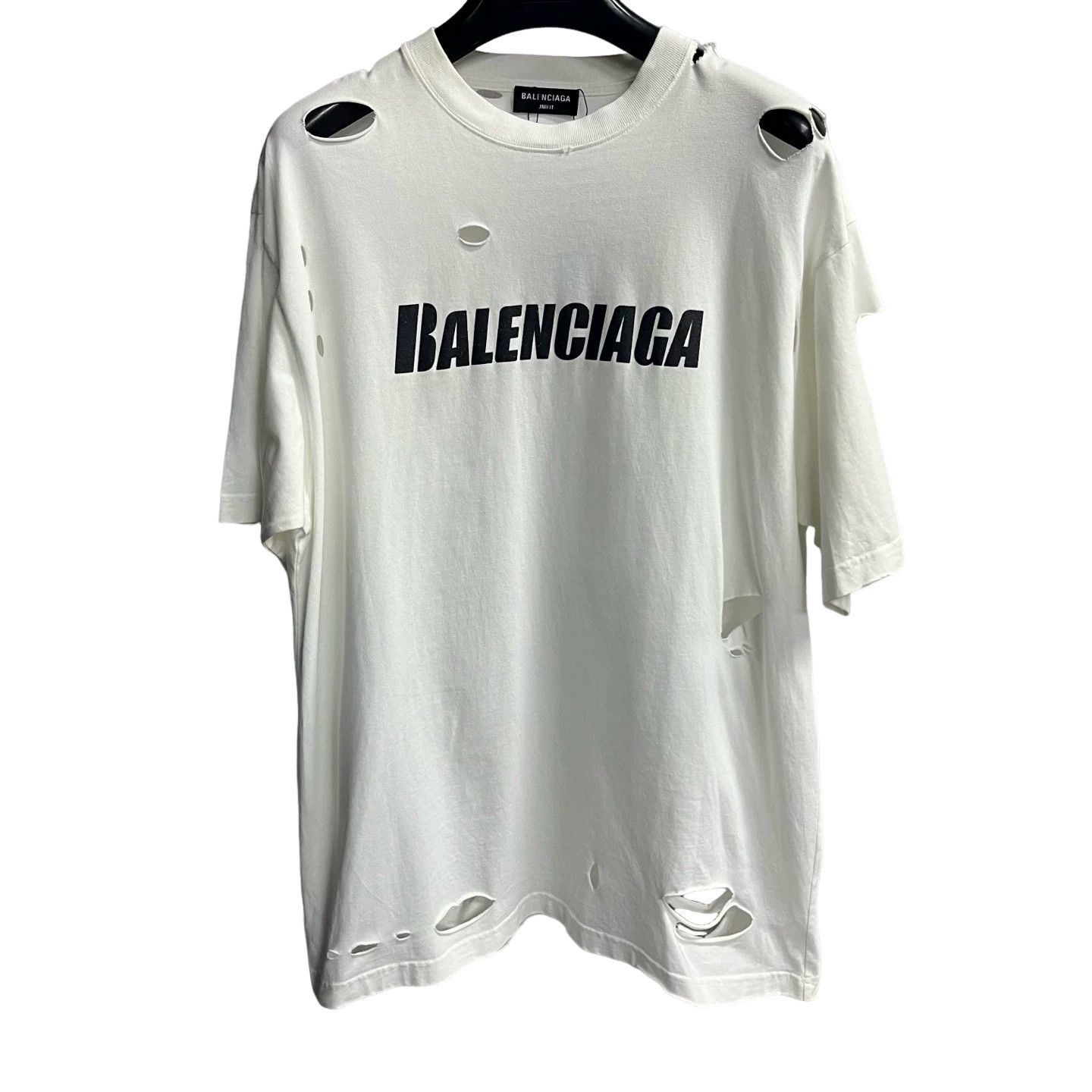 Balenciaga Balenciaga Destroyed Logo T-Shirt XXS Size US XXS / EU 40 - 1 Thumbnail