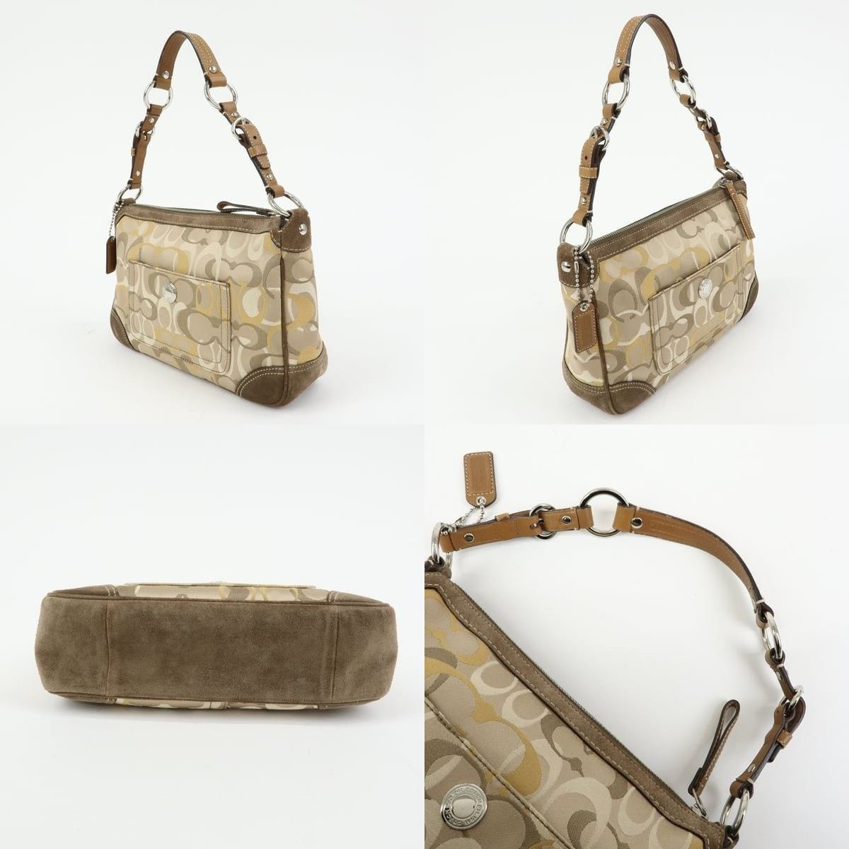Coach Coach Signature Canvas & Suede Shoulder Bag Beige Size ONE SIZE - 3 Thumbnail
