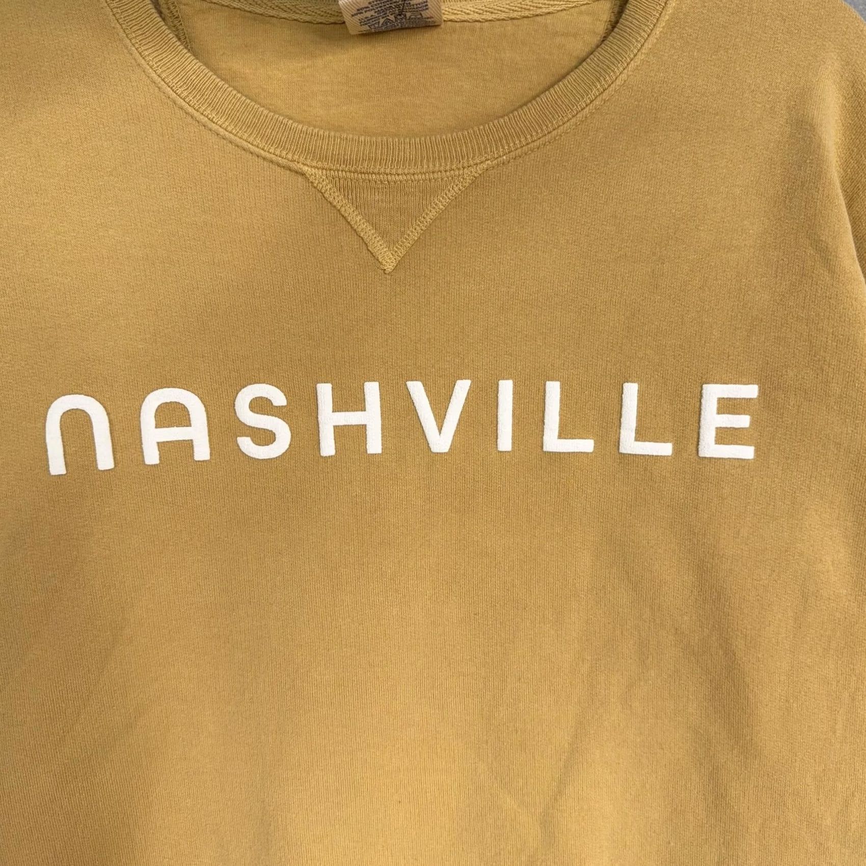 Vintage Nashville Graphic Sweatshirt Mens Large Mustard Yellow Fleece Pullover Crew Neck ComfortWash Size US L / EU 52-54 / 3 - 2 Thumbnail