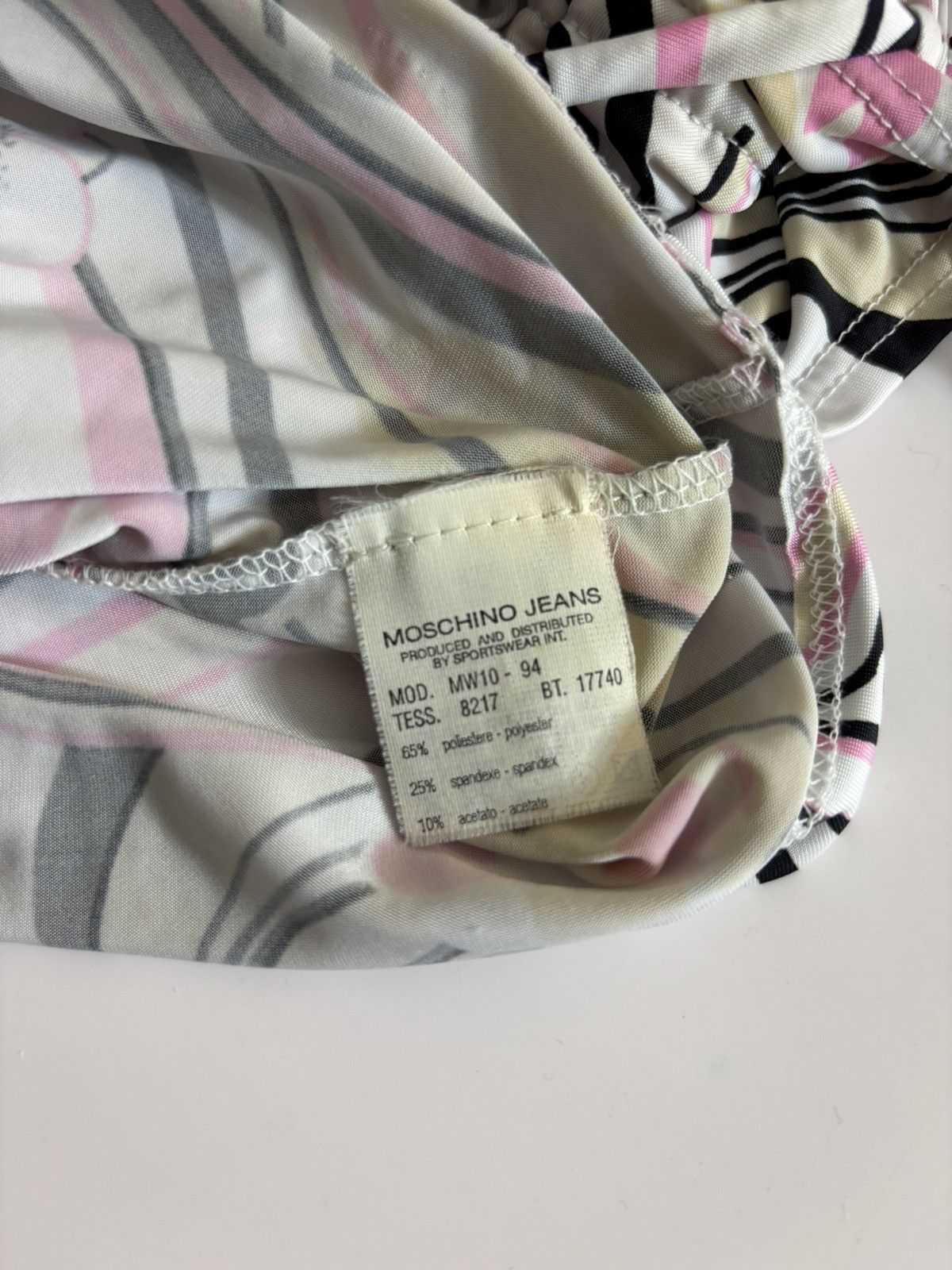 Moschino × Vintage Vintage Moschino Off-Shoulder Top Black Beige Pink Swirl Size S / US 4 / IT 40 - 4 Thumbnail