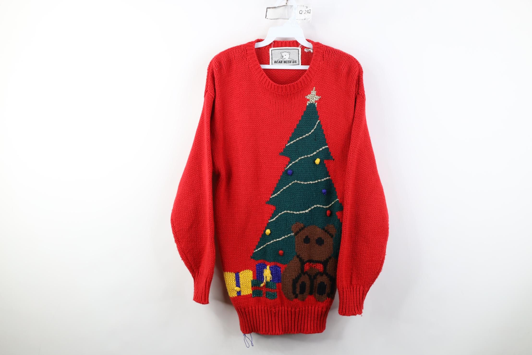 Vintage Vintage 90s Streetwear Christmas Bear Knit Sweater Red Size S / US 4 / IT 40 - 1 Thumbnail