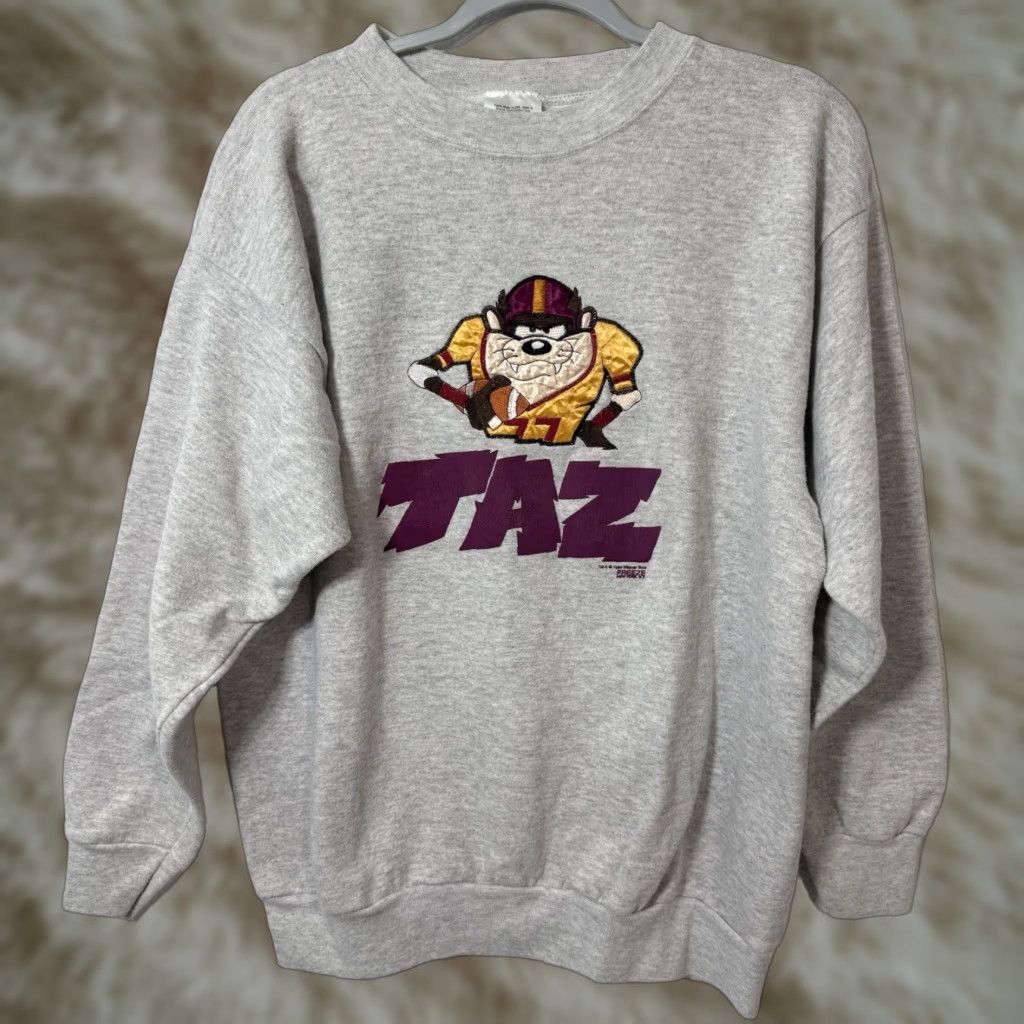 Tultex VINTAGE 90s Taz Football Looney Tunes Sweatshirt Tultex XL Gray Mens Size XL / US 12-14 / IT 48-50 - 1 Thumbnail
