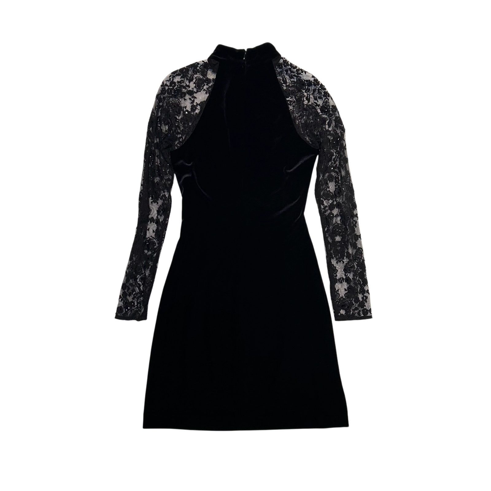 Other Vintage Jessica Howard Black Velvet Dress Lace Sleeves 6 Size M / US 6-8 / IT 42-44 - 2 Thumbnail