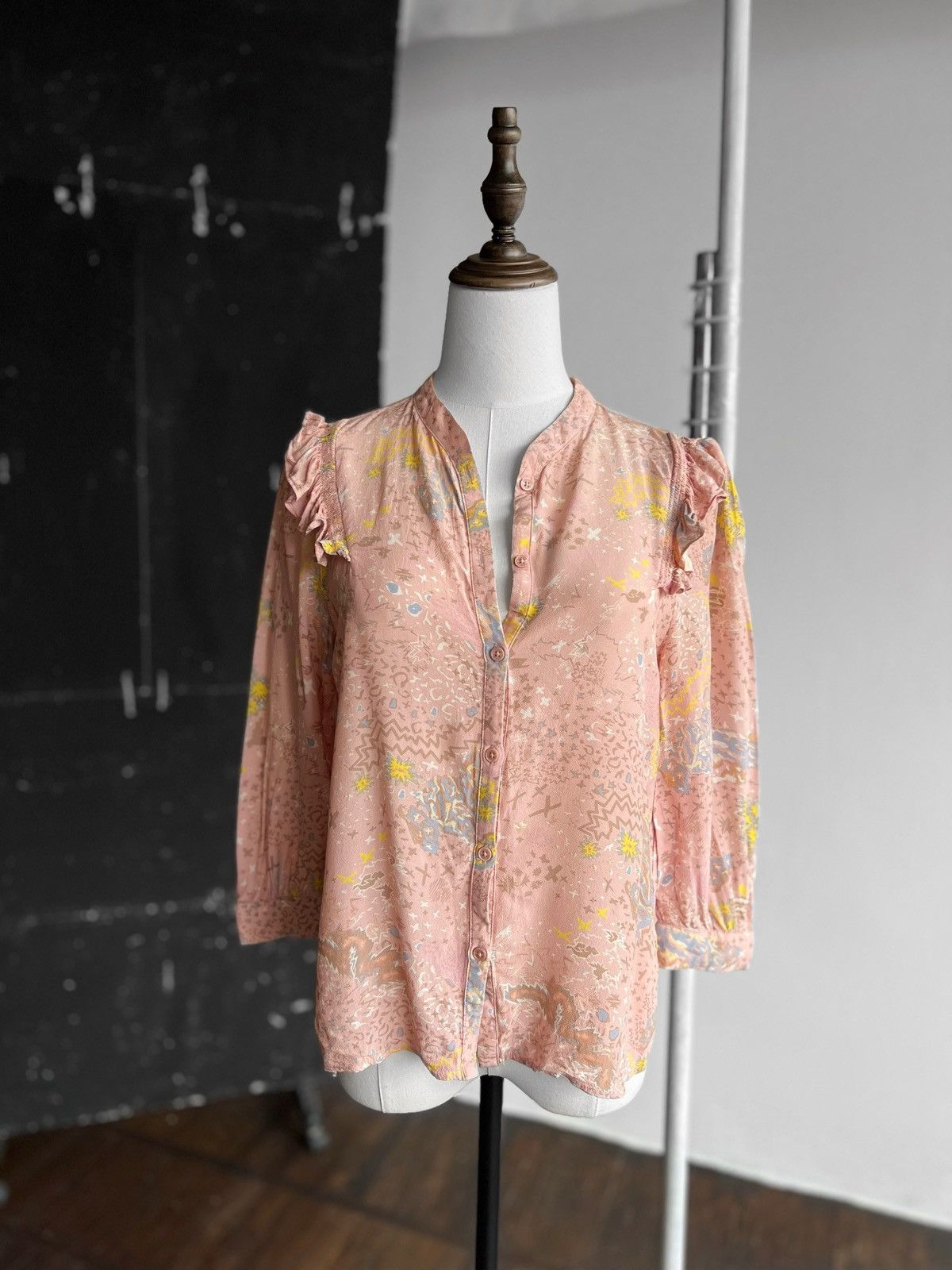 Zadig & Voltaire Abstract Print Frill Detail Blouse Shirt