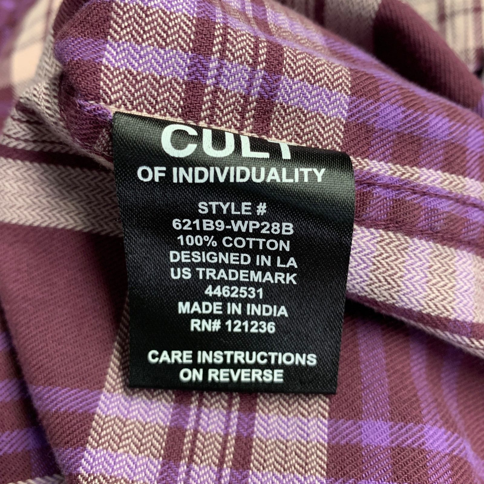 Cult Of Individuality Size S Purple Plaid Cotton Button Up Long Sleeve Shirt Size US S / EU 44-46 / 1 - 6 Thumbnail