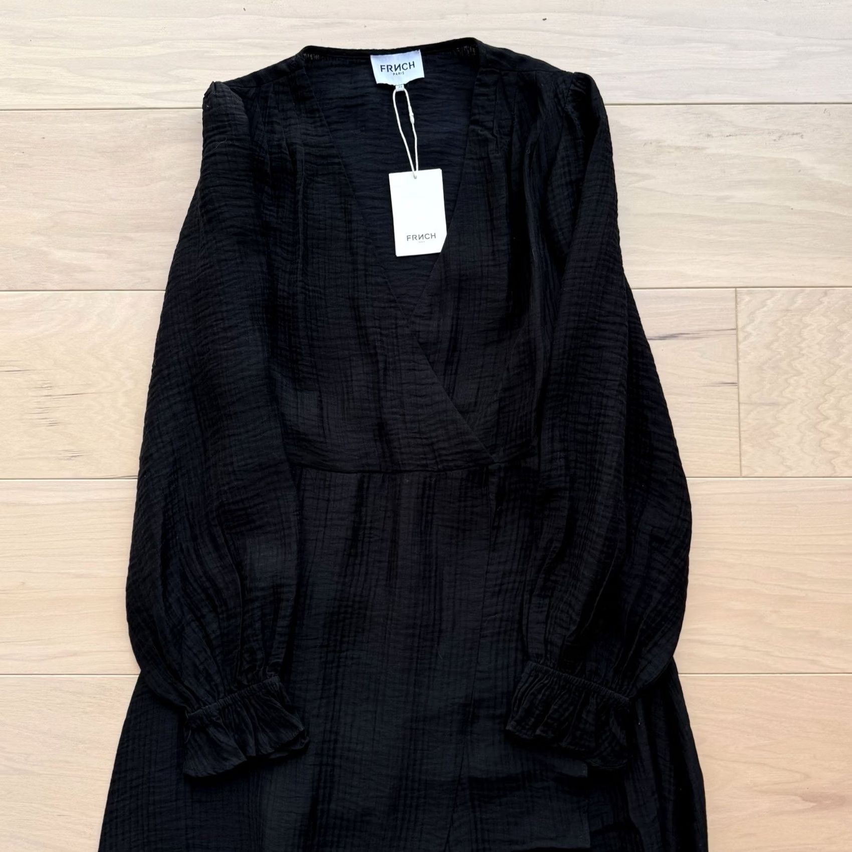 Vintage Frnch Paris Taisy Woven Dress XS Black Maxi Sundress Puff Sleeve V-Neck NWT New York Designer Boho Summer Glam Casual Party/Cocktail Women XS Size XS / US 0-2 / IT 36-38 - 3 Thumbnail