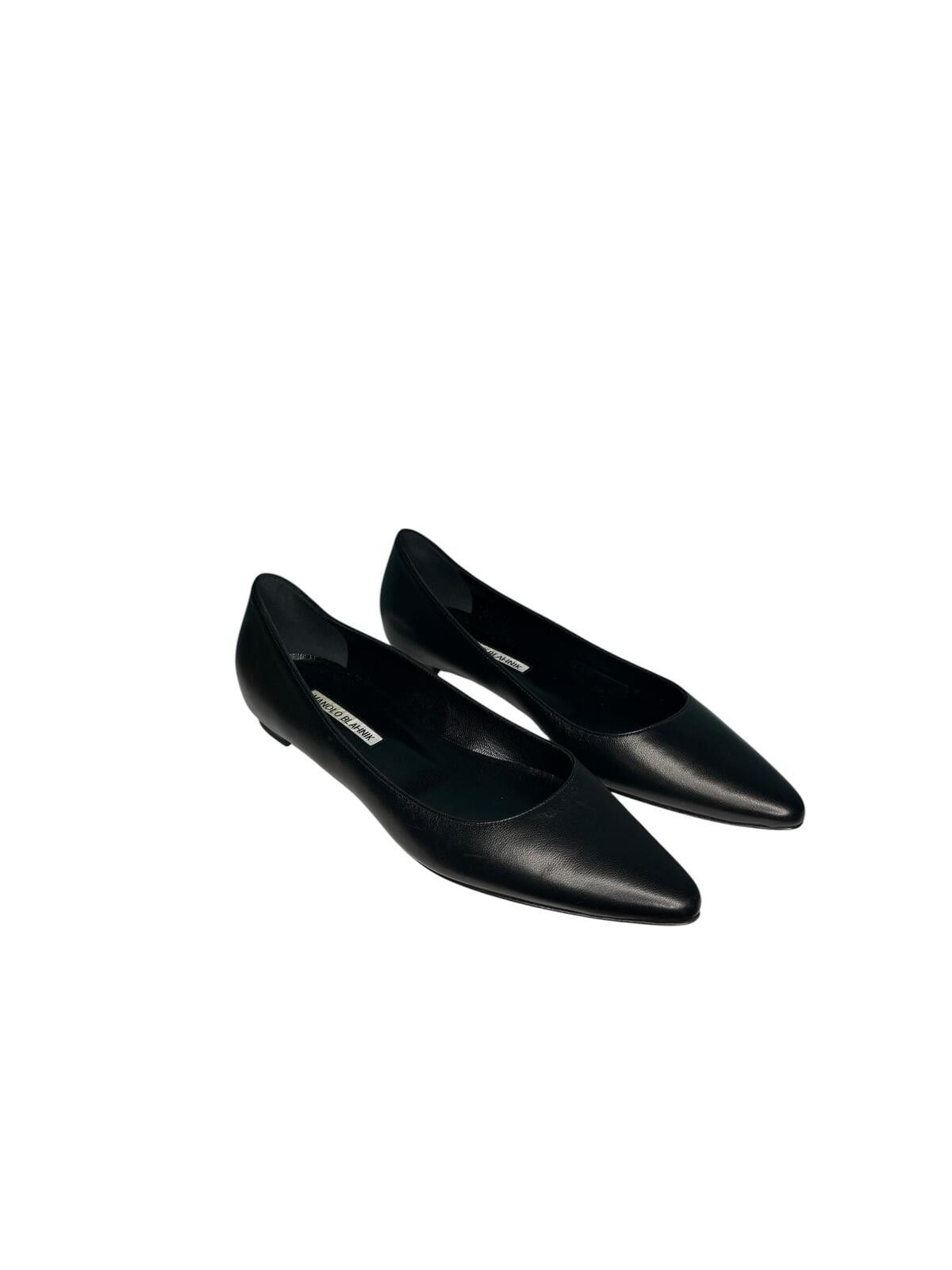 Manolo Blahnik NEW Manolo Blahnik Gala Lambskin Point Toe Flats Black EU40 Size US 9 / IT 39 - 1 Thumbnail