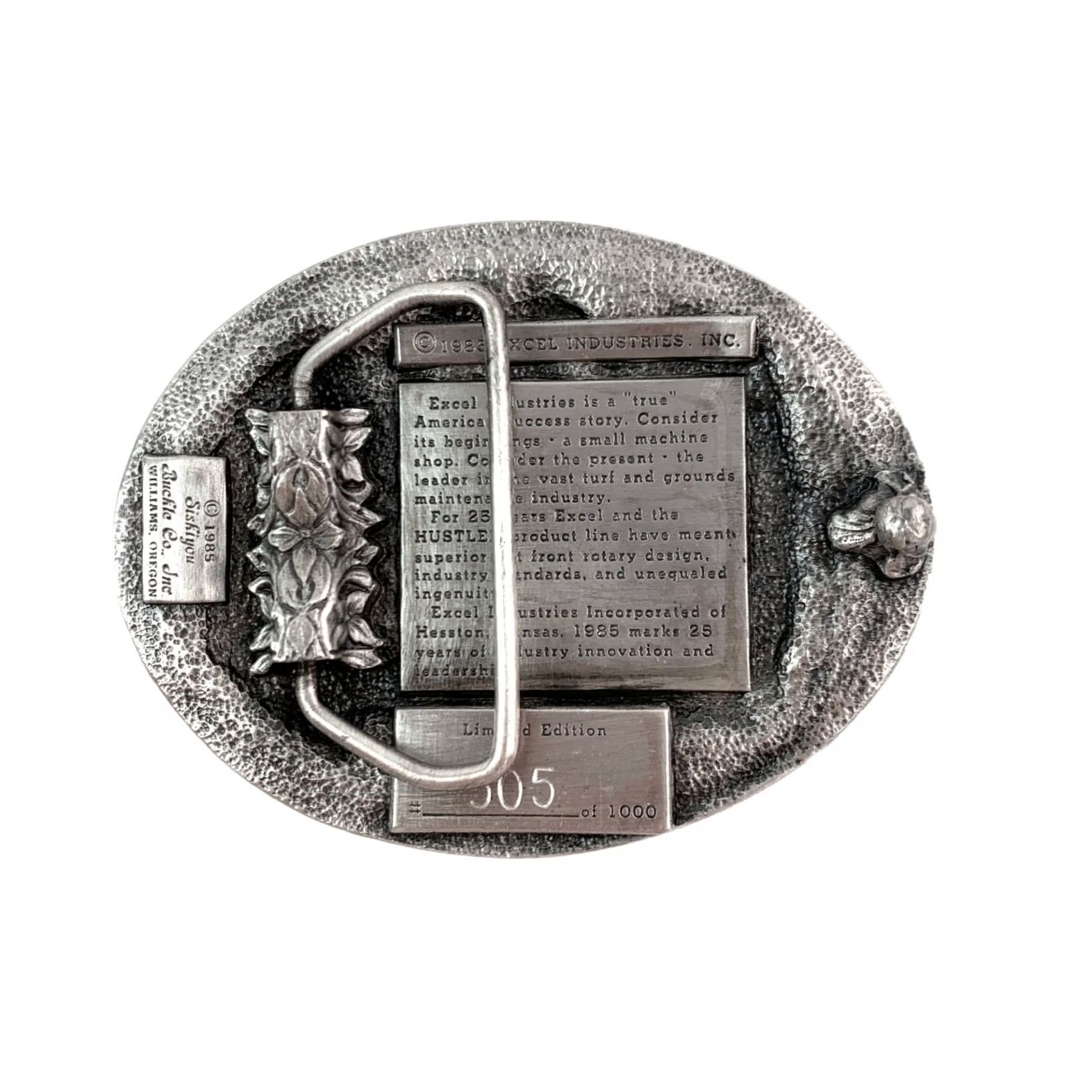 Vintage VINTAGE Excel Belt Buckle 25th Anniversary Silver Tone Oval Limited Edition 1985 Mens Silver Pewter 305/1000 Siskiyou Size ONE SIZE - 3 Thumbnail