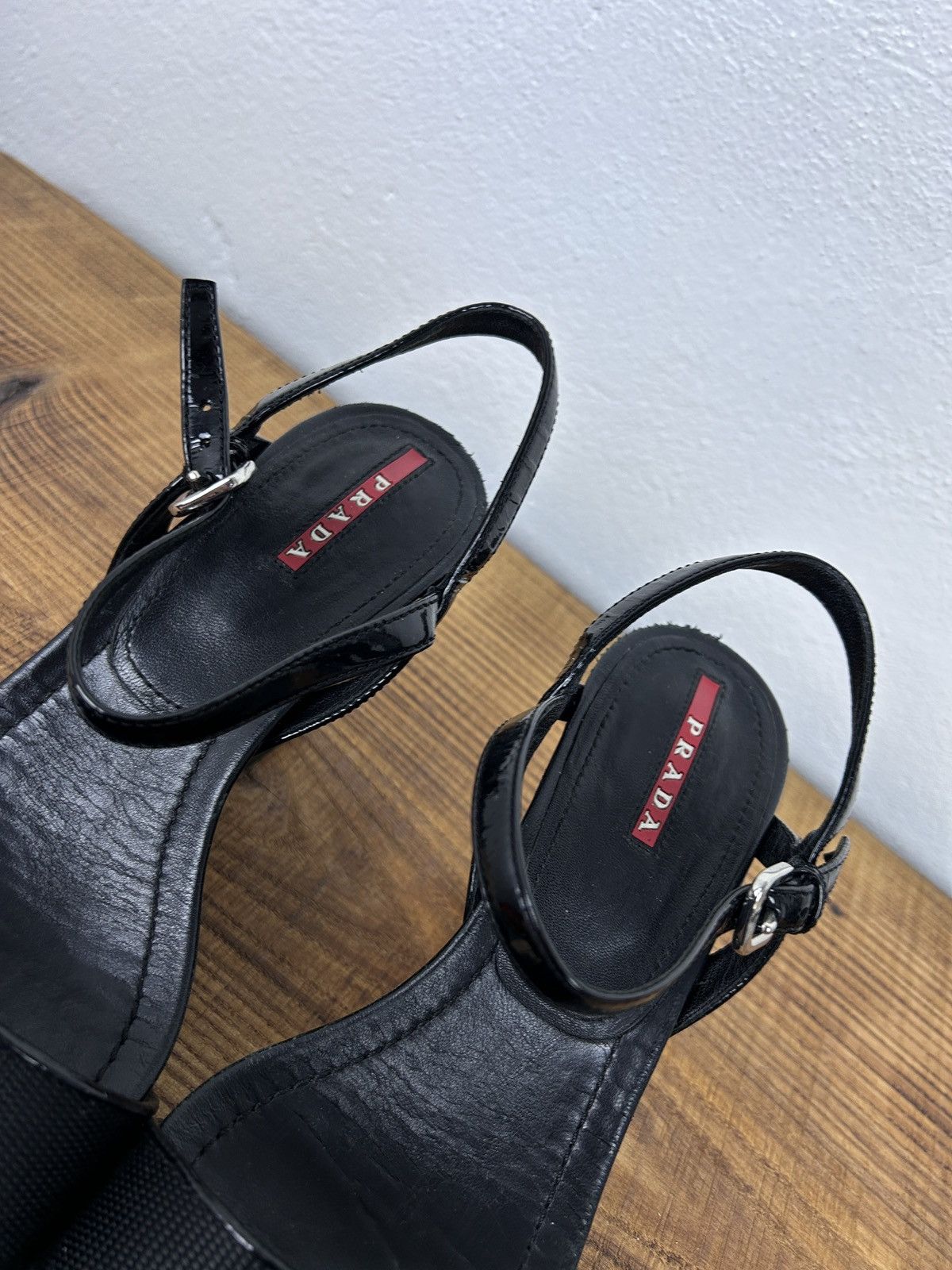 Prada Prada Logo Patch Platform Heeled Sandals Size 38.5 Size US 8.5 / IT 38.5 - 10 Thumbnail