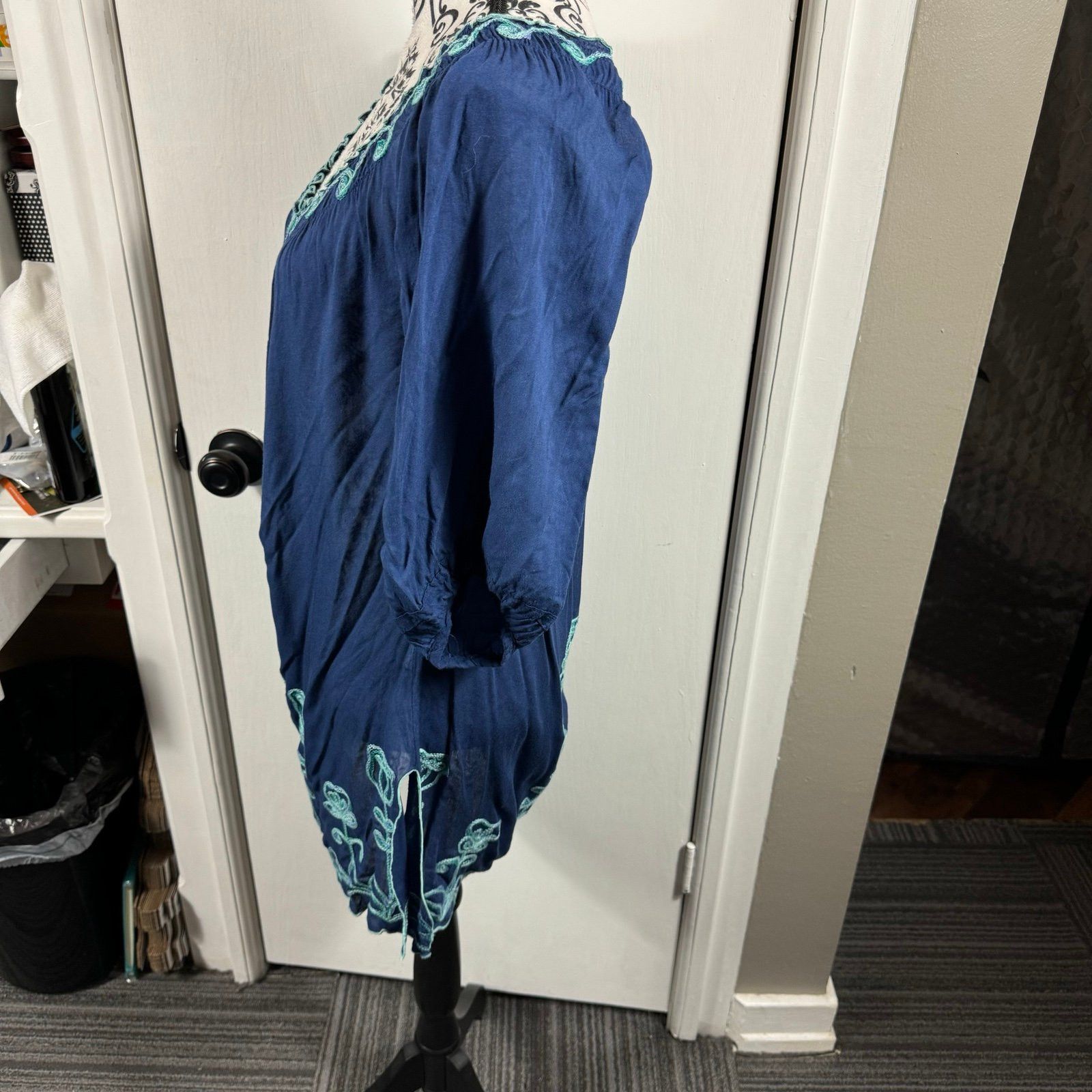 Poupette St Barth Poupette St. Barth Blue Embroidered Mini Dress off the shou Size S / US 4 / IT 40 - 7 Thumbnail