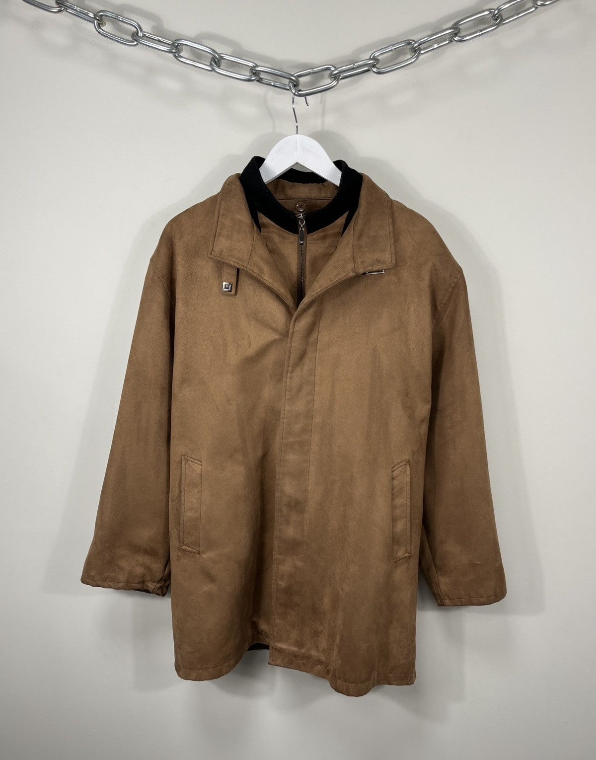 image of Vintage 90's Giorgio Armani Velour Luxury Archive Coat Jacket in Brown, Men's (Size XL)