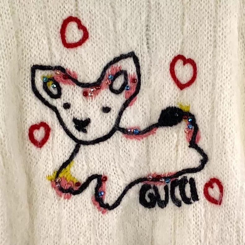 Gucci Gucci 23 beige rabbit diamond embroidered horsehair V-neck Size S / US 4 / IT 40 - 5 Thumbnail