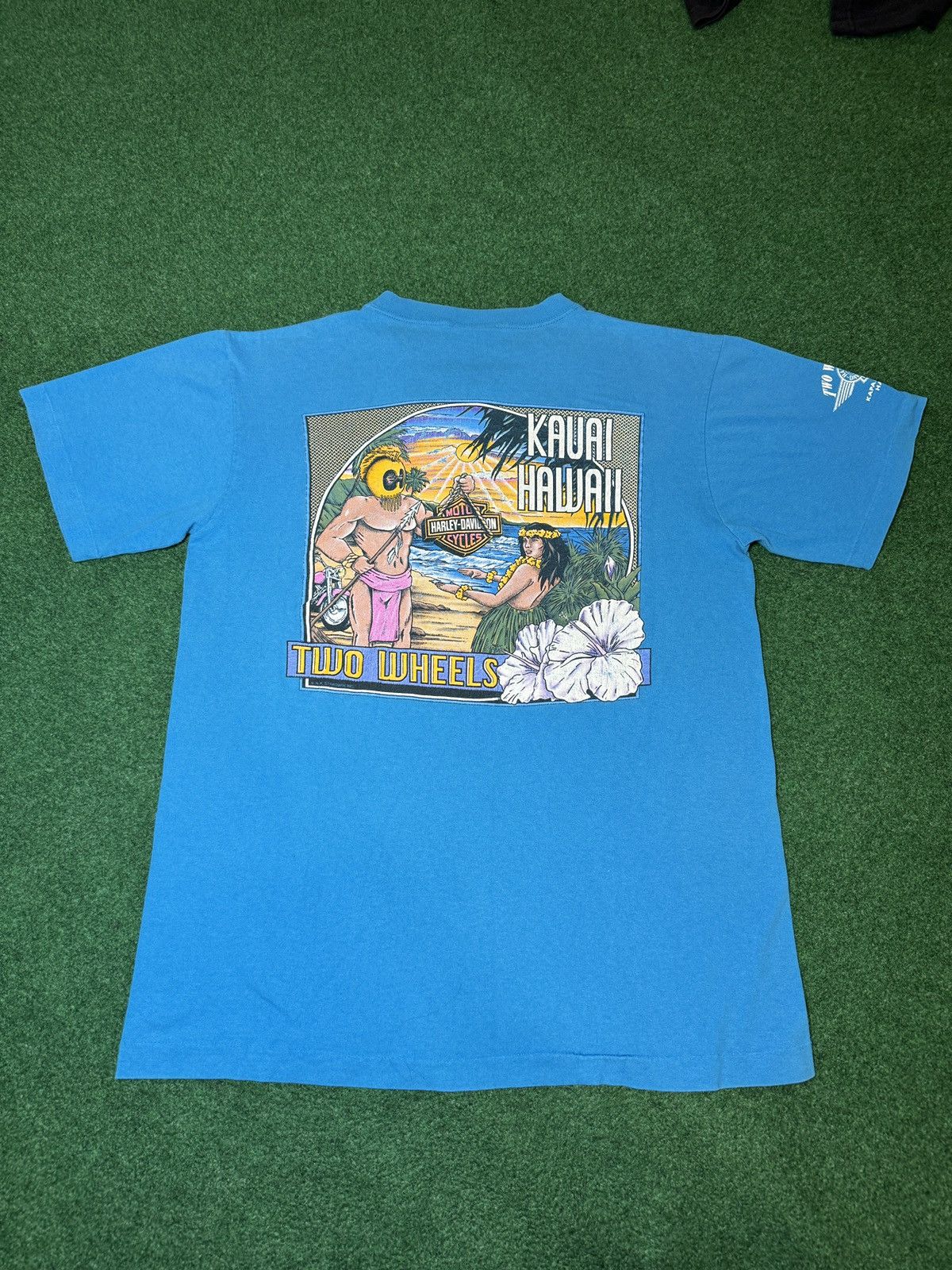 Harley Davidson × Vintage Vintage 90s Harley Davidson RARE Kauai Hawaii Blue T Shirt Size US L / EU 52-54 / 3 - 4 Thumbnail