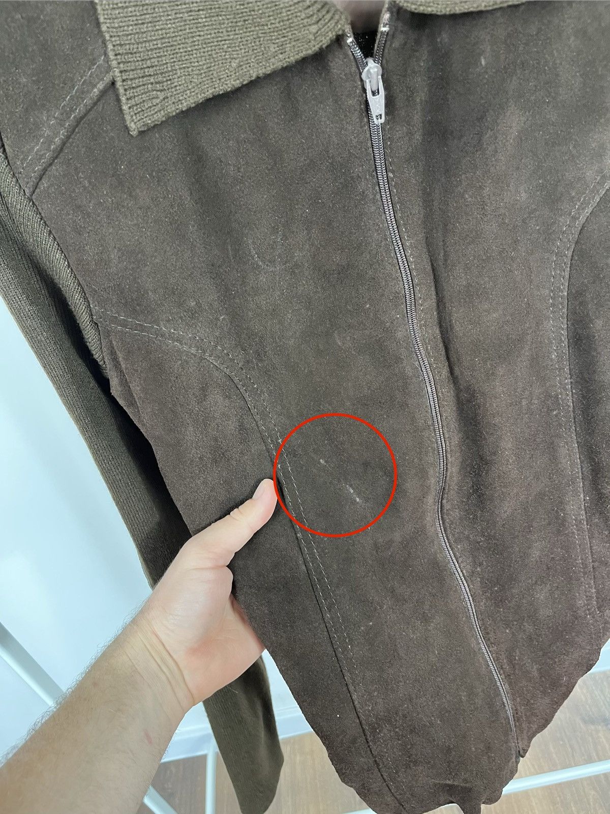 Leather Vintage Suede Leather Jacket Brown Knit Sleeves Zip Women’s Size M / US 6-8 / IT 42-44 - 7 Thumbnail