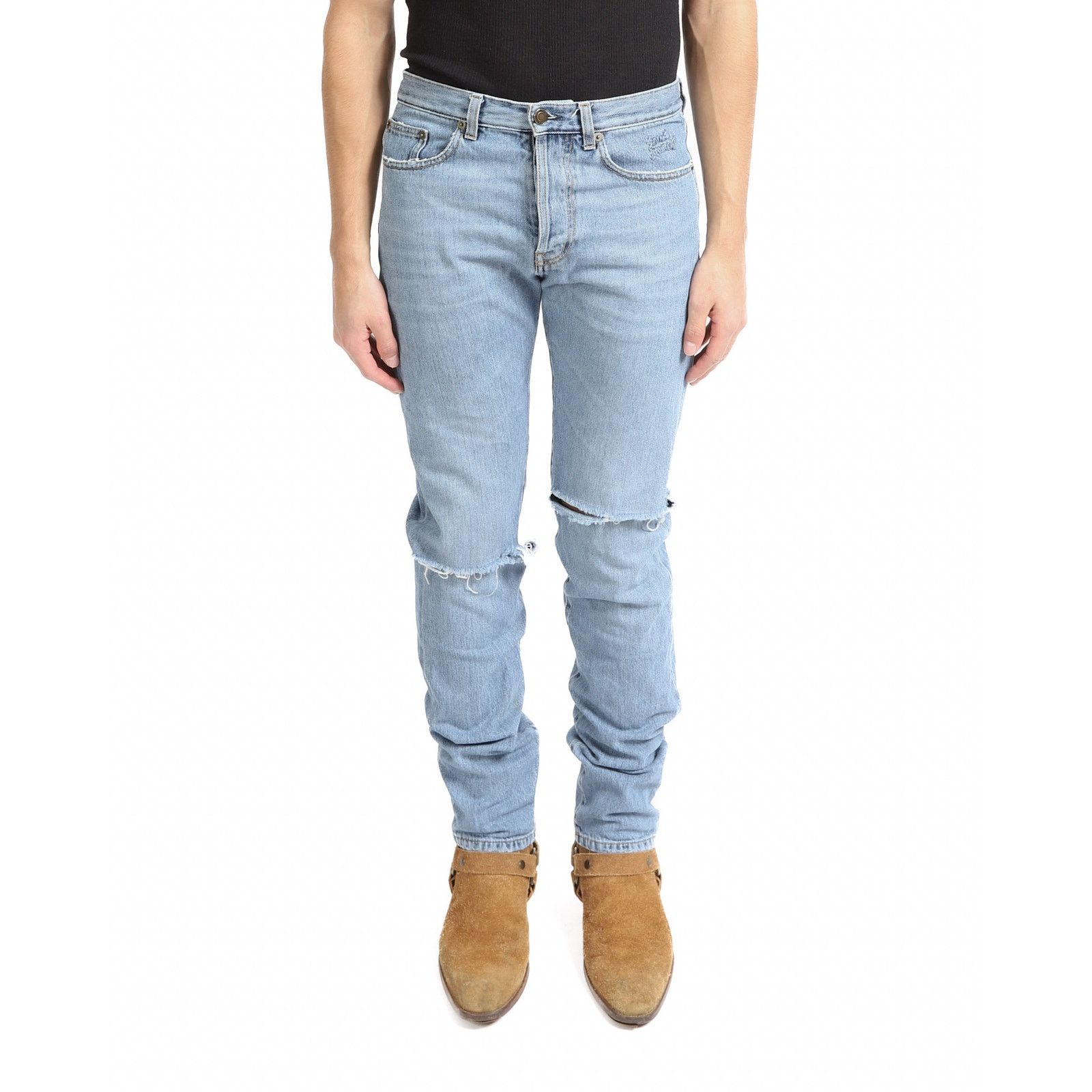 Saint Laurent Paris SS17 Slim Fit Knee-Slit Jeans in Washed Denim Size US 30 / EU 46 - 4 Thumbnail