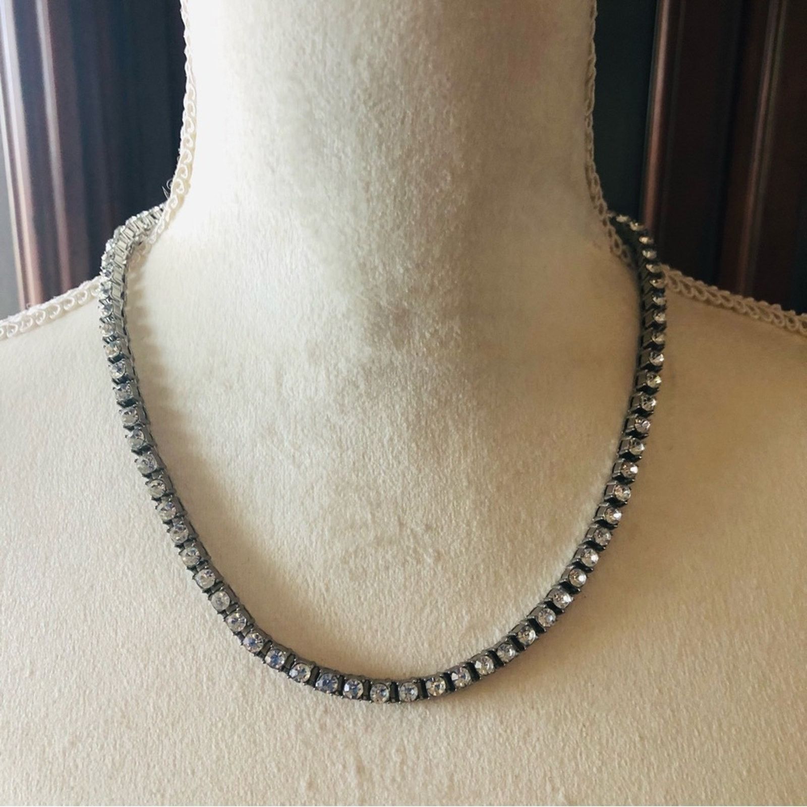 Jewelry Tennis prong set clear glass stone silver plated necklace Size ONE SIZE - 6 Thumbnail