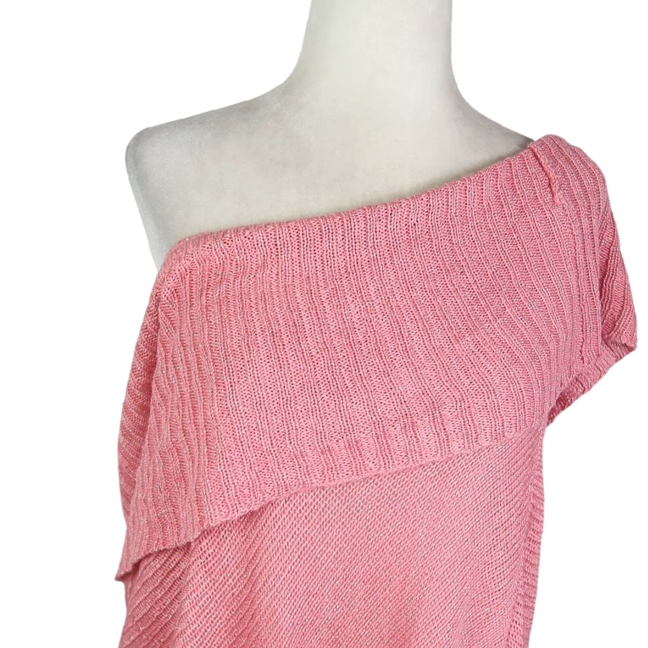Vintage VINTAGE INC Pink Silver Metallic Knit Asymmetrical Poncho Sweater Size XL / US 12-14 / IT 48-50 - 2 Thumbnail