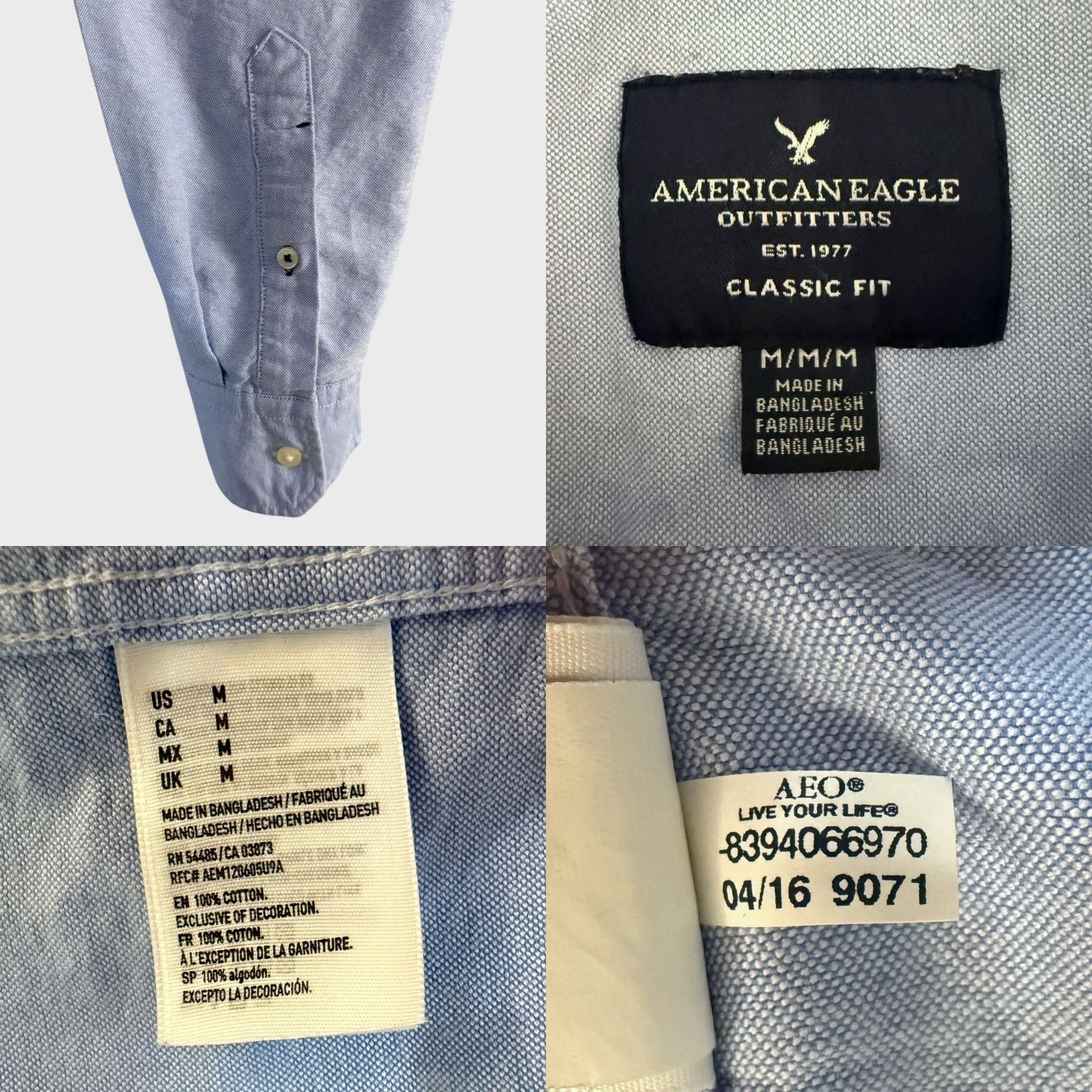 American Eagle Outfitters American Eagle Outfitters Shirt Adult Medium Blue Button-Down 100% Cotton Classic Fit Mens City Preppy Solid Size US M / EU 48-50 / 2 - 8 Thumbnail