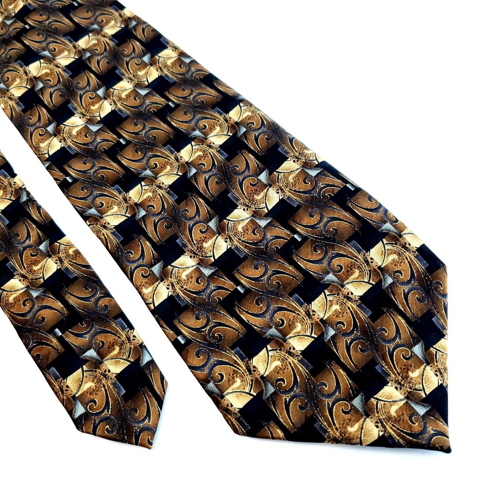 Pierre Cardin Pierre Cardin Black Brown Tan Abstract Geometric Print Wide Size ONE SIZE - 1 Thumbnail