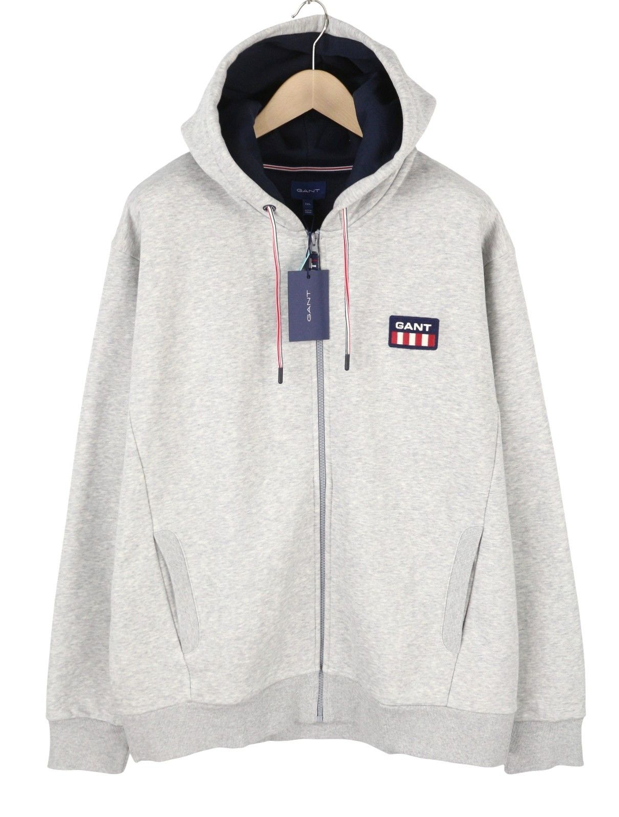 Gant RETRO LOGO FULL ZIP 2XL Light Grey Logo Hoodie 87240 Size US XXL / EU 58 / 5 - 1 Thumbnail
