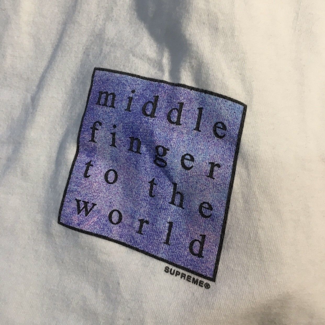 image of Supreme Middle Finger To The World Tee in White, Men's (Size Medium)