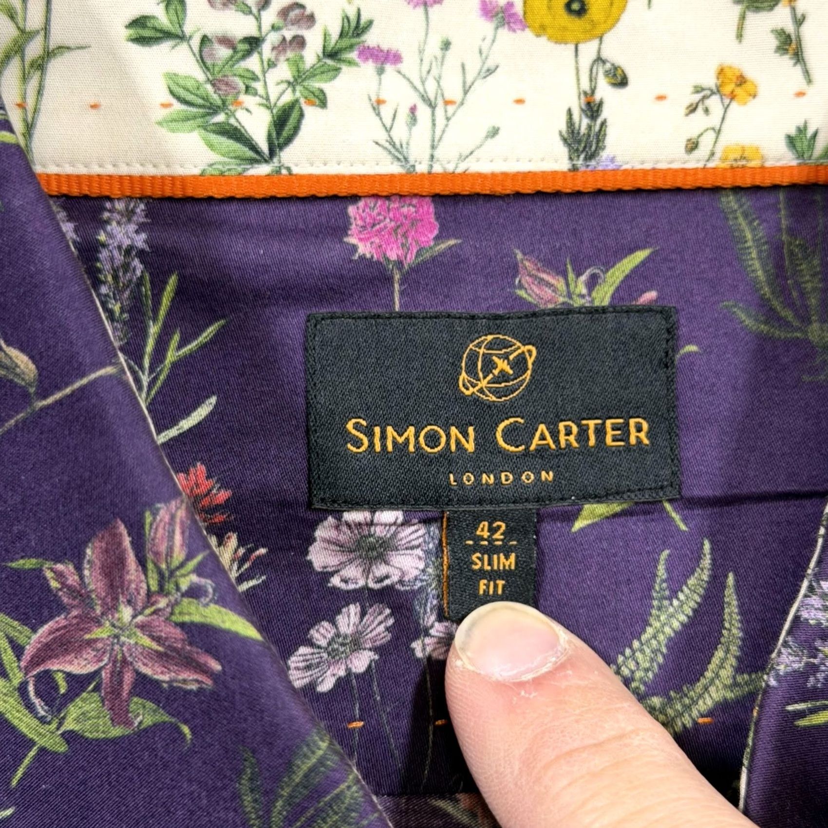 Simon Carter Simon Carter Shirt Mens 42 Purple Floral Long Sleeve Button Up Slim Fit Casual Size US XL / EU 56 / 4 - 5 Thumbnail