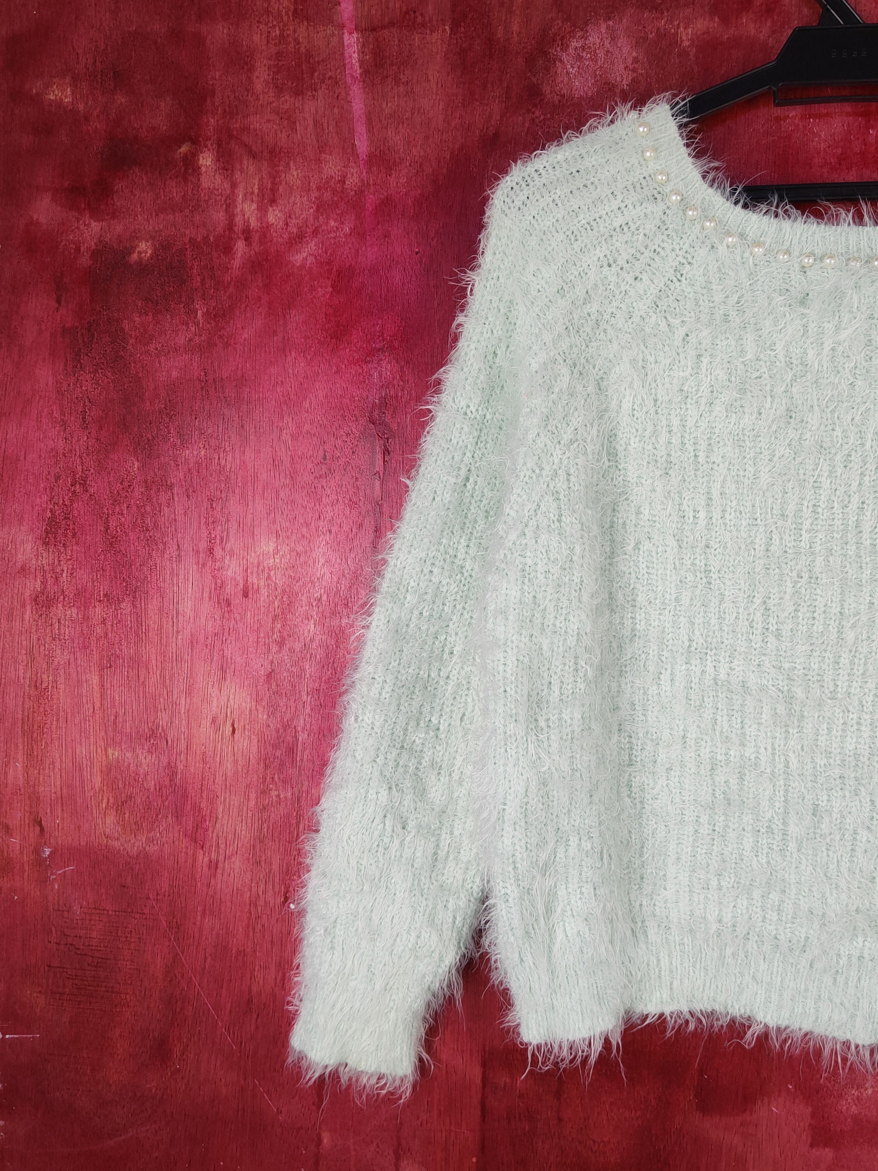 Homespun Knitwear Ingni Mint Green Shag Shaggy Fur Mohair Knitwear #S2056 Size S / US 4 / IT 40 - 8 Thumbnail