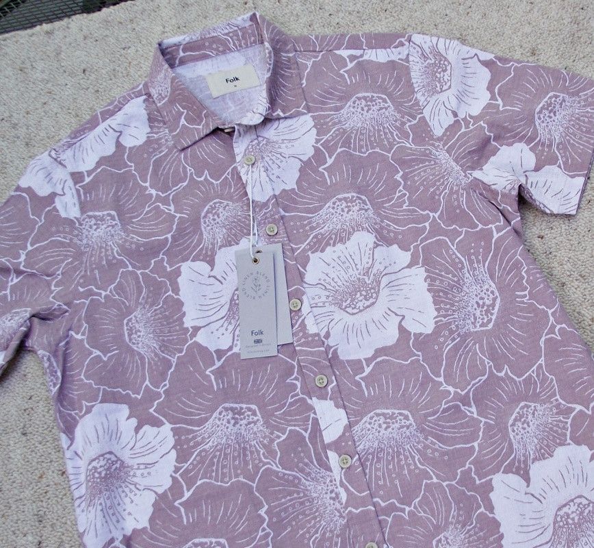 Folk Mens Linen Blend Maui Hawaiian Shirt Pink Floral $155 Size US M / EU 48-50 / 2 - 1 Thumbnail
