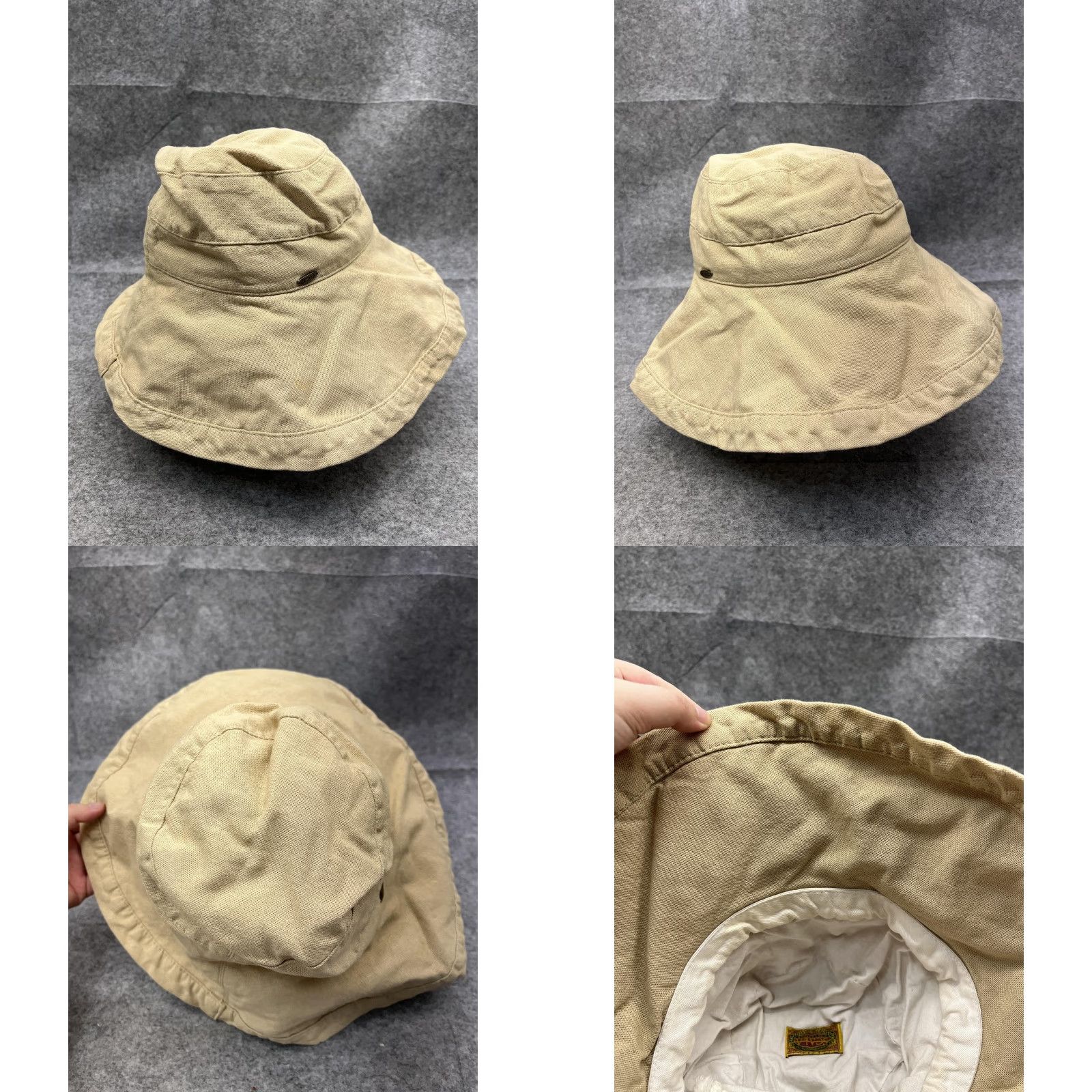 Vintage Scala Hat Bucket Fitted Adult7 1/2 Beige Canvas Wide Brim Sun Outdoor Beach Size ONE SIZE - 8 Thumbnail