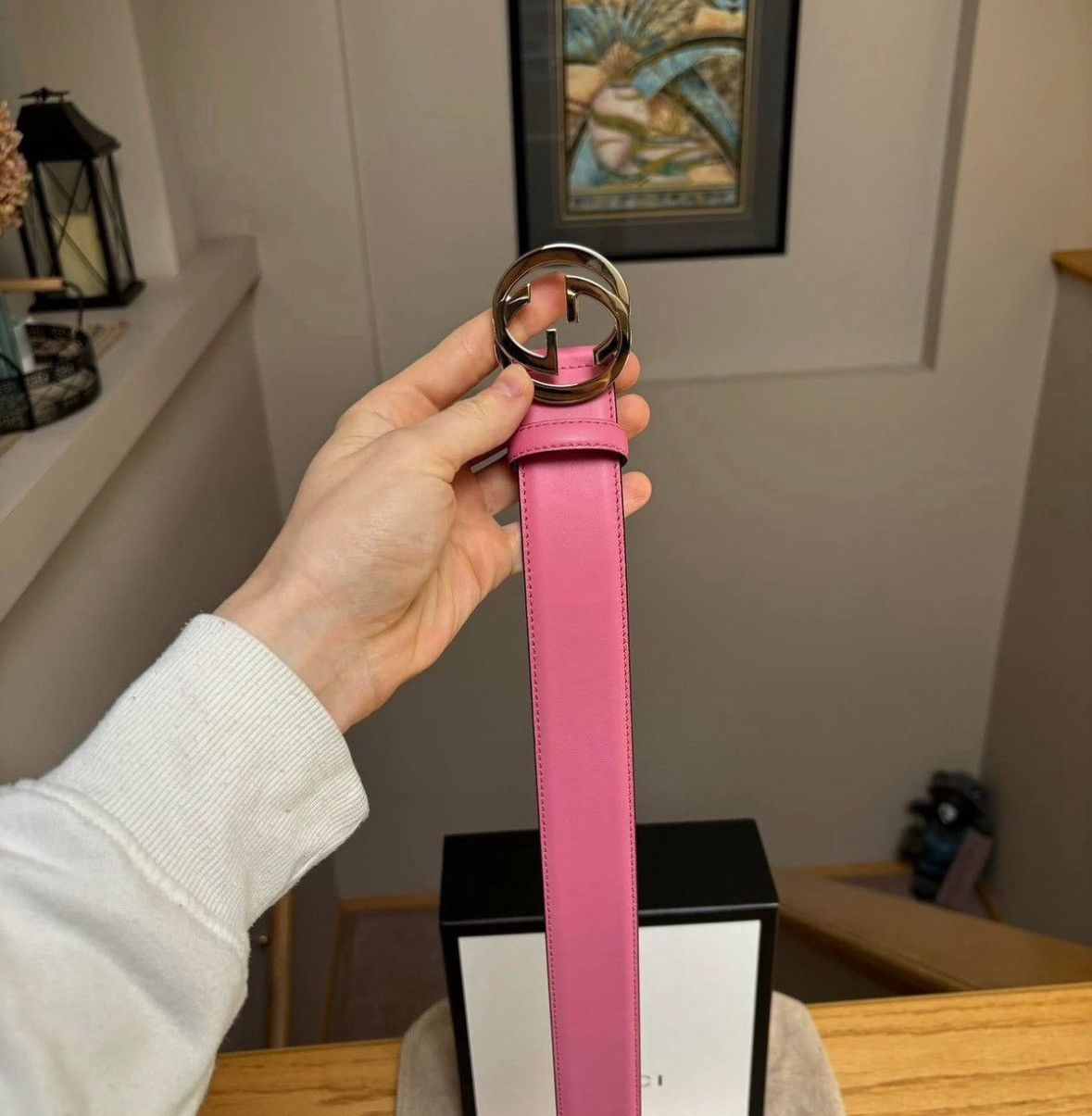 Gucci Gucci Pink / Silver Leather GG Belt Size 42 - 4 Thumbnail