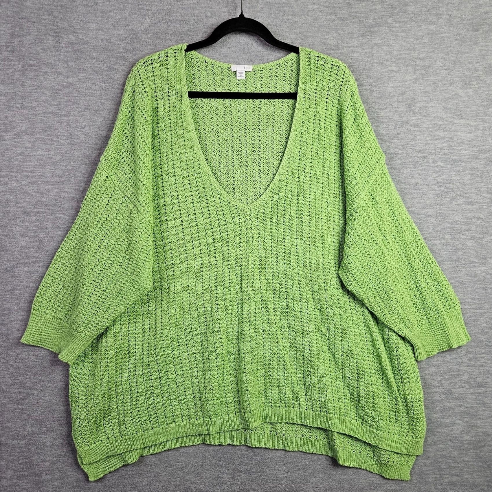 J. Jill J.Jill Women’s 4X Lime Green Open Knit Sweater Tunic V-Neck Oversized 3/4 Sleeve Size XXL / US 16-18 / IT 52-54 - 2 Thumbnail