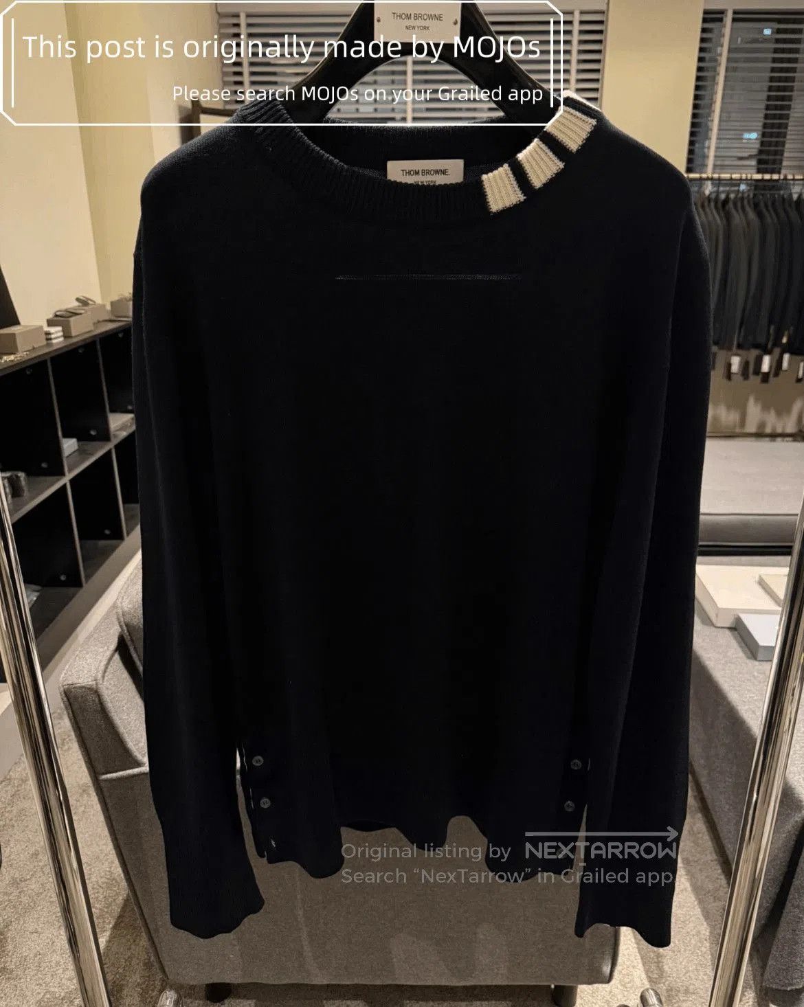 Thom Browne Sz 5 Thom Browne Neck White Stripe Navy Knitwear. Size US XXL / EU 58 / 5 - 1 Thumbnail