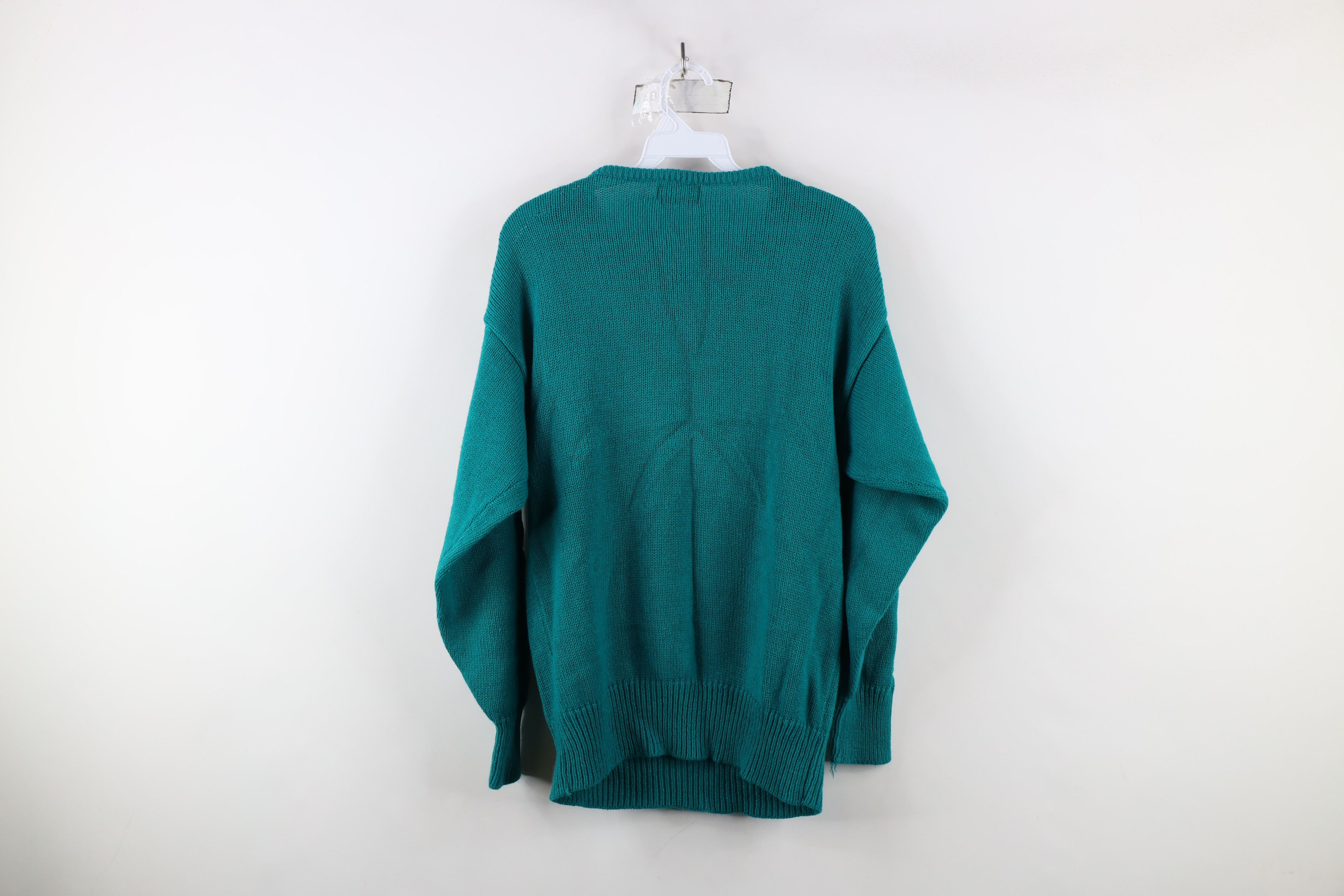 Vintage Vintage 70s Streetwear Bib Cable Knit Crewneck Sweater Teal Size XS / US 0-2 / IT 36-38 - 11 Thumbnail