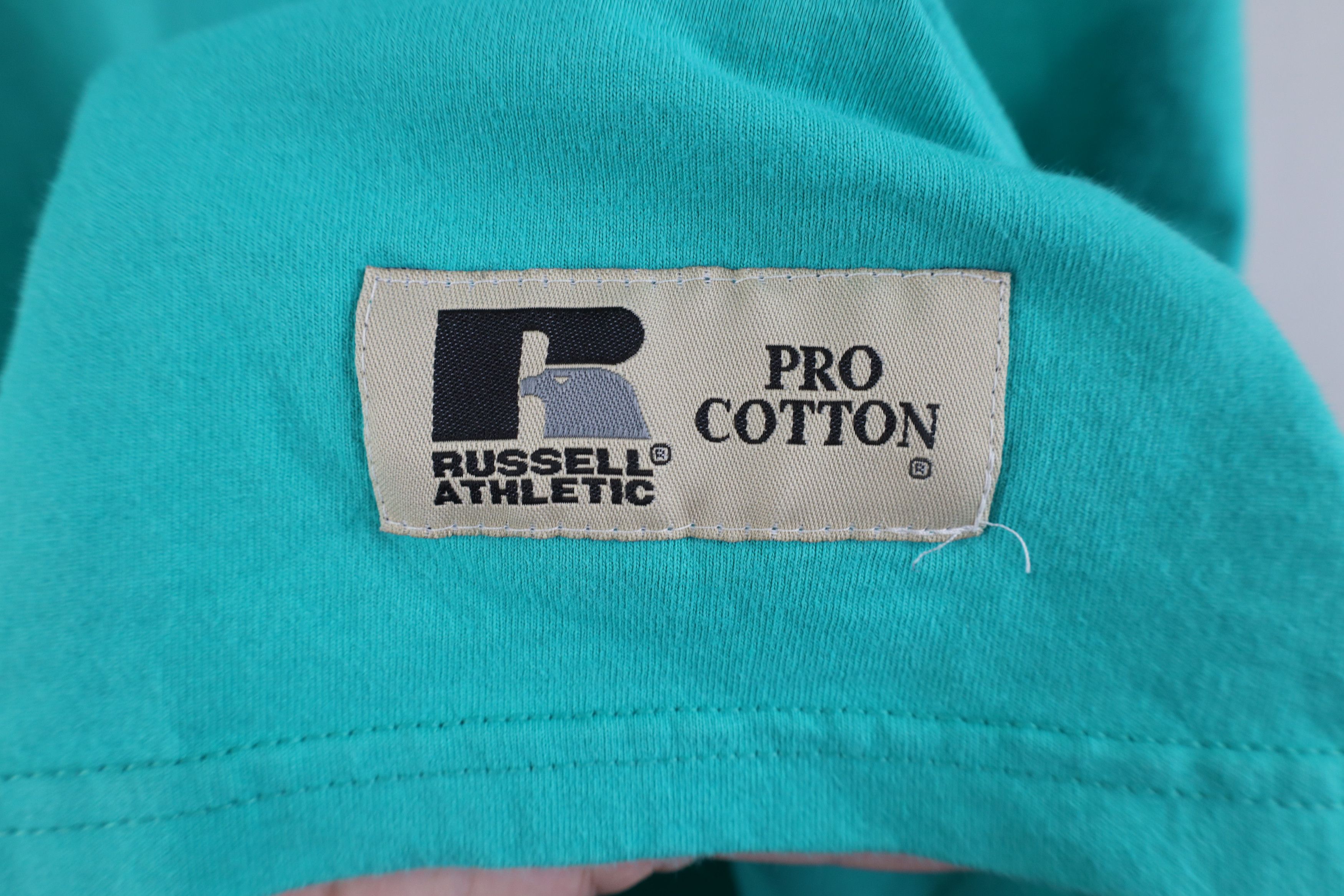 Russell Athletic × Vintage Vintage 90s Russell Athletic Heavyweight Cotton T-Shirt Teal Size US XL / EU 56 / 4 - 8 Thumbnail