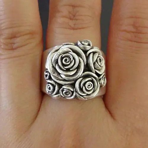 Other Vintage Silver Rose Flower Ring (Size 5-11) Size ONE SIZE - 6 Thumbnail