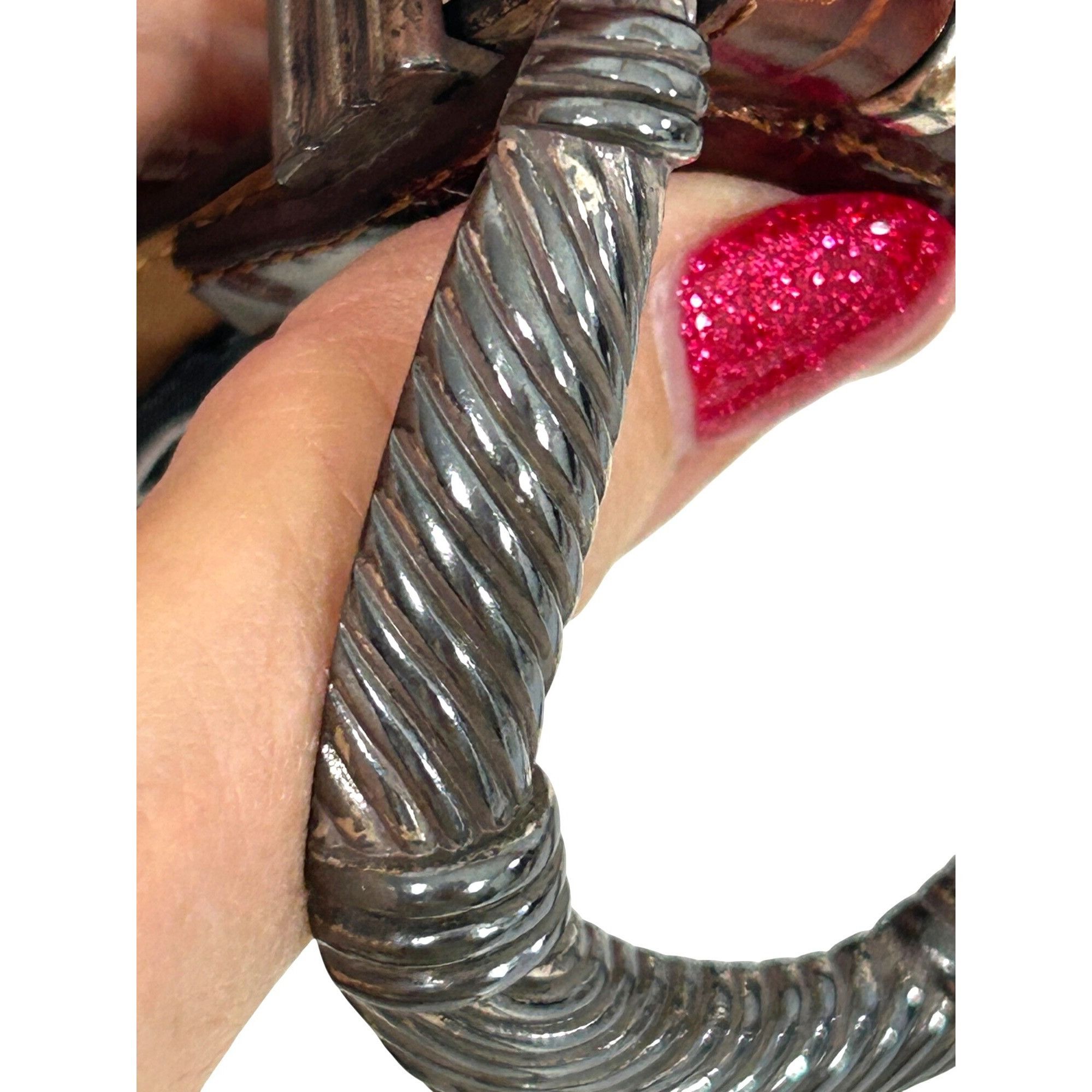 Brighton Brighton Vtg Belt S Brown Crocodile Silver Tone Twisted Rope Size ONE SIZE - 12 Thumbnail